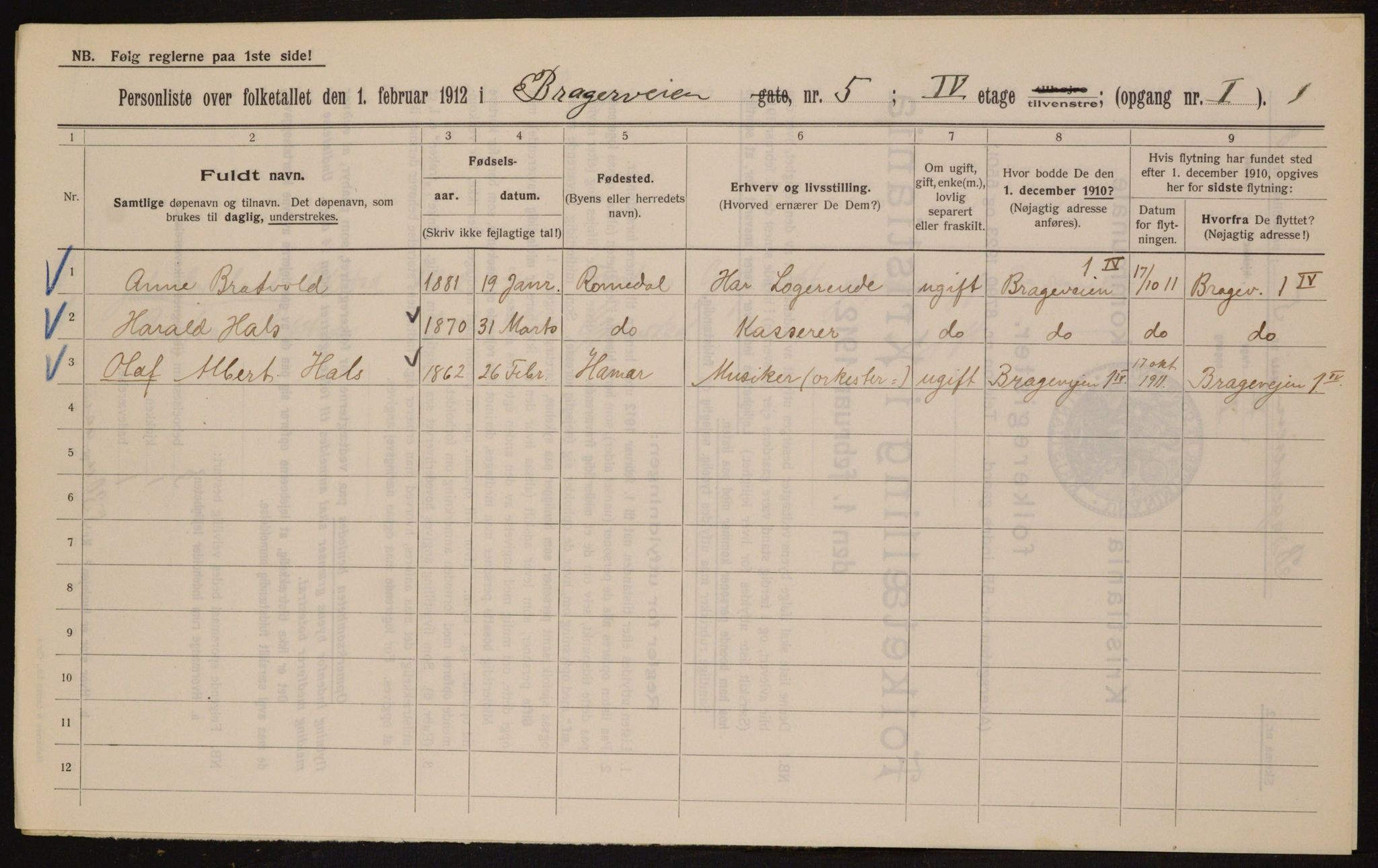 OBA, Municipal Census 1912 for Kristiania, 1912, p. 7966