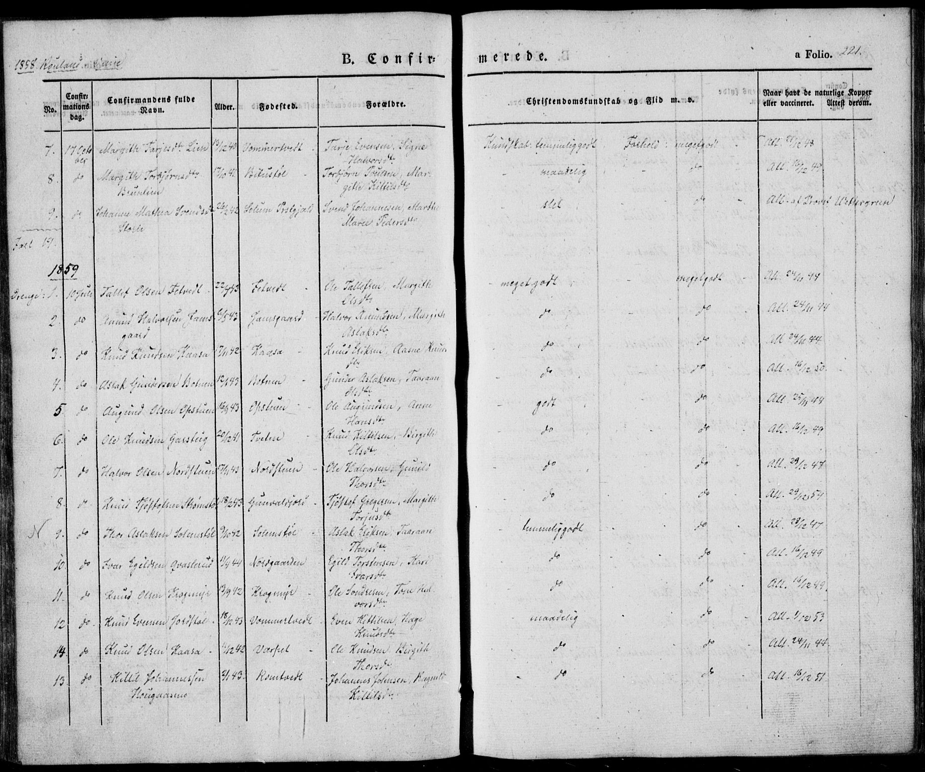 Vinje kirkebøker, SAKO/A-312/F/Fa/L0004: Parish register (official) no. I 4, 1843-1869, p. 221