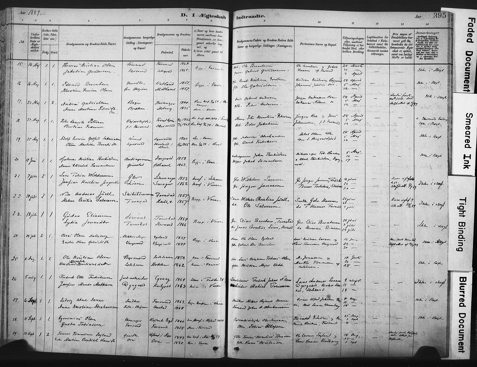 Lista sokneprestkontor, AV/SAK-1111-0027/F/Fa/L0012: Parish register (official) no. A 12, 1879-1903, p. 395