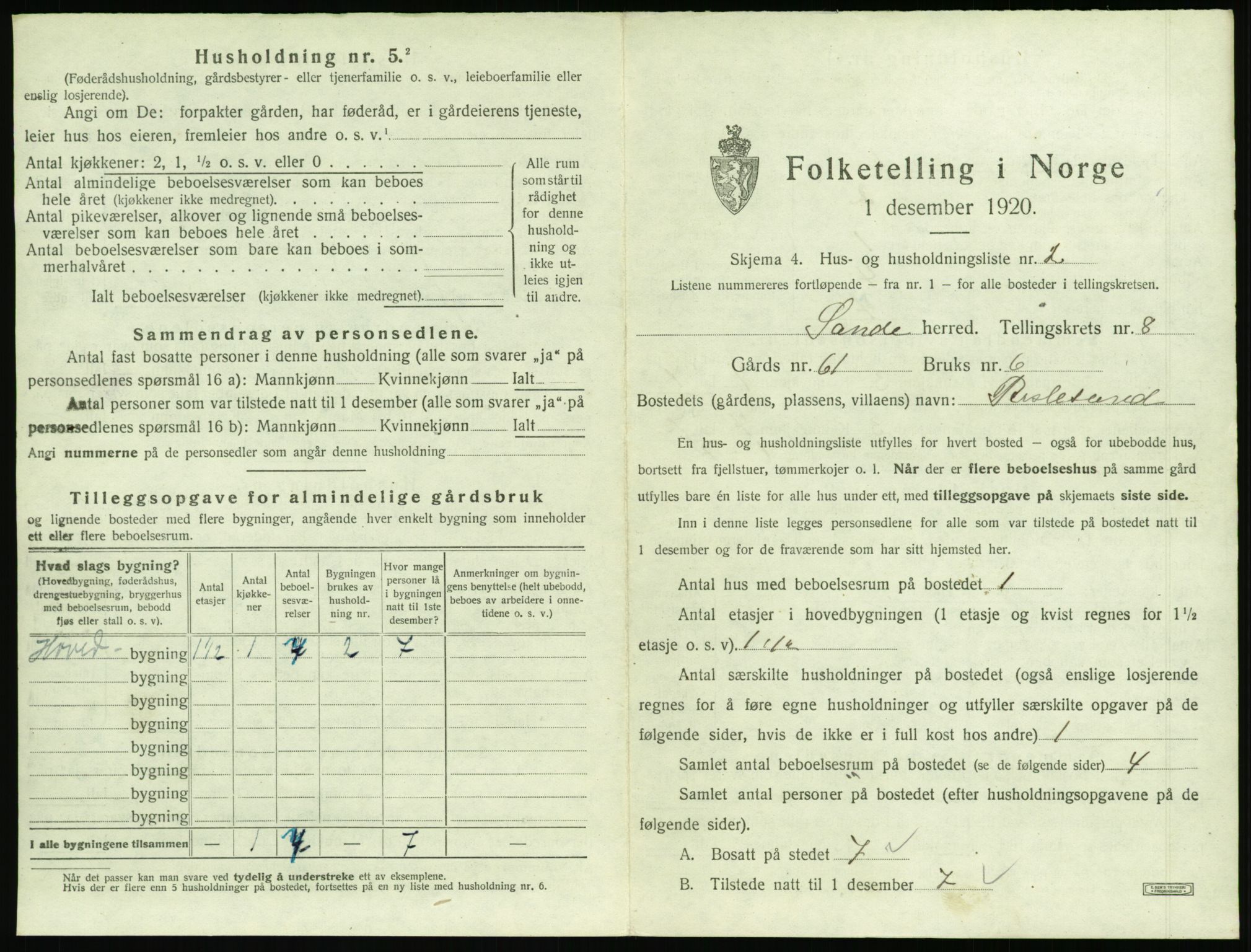 SAT, 1920 census for Sande (MR), 1920, p. 668