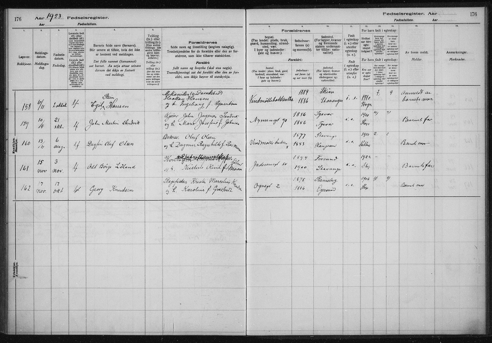 St. Johannes sokneprestkontor, AV/SAST-A-101814/002/A/L0002: Birth register no. 2, 1919-1924, p. 176