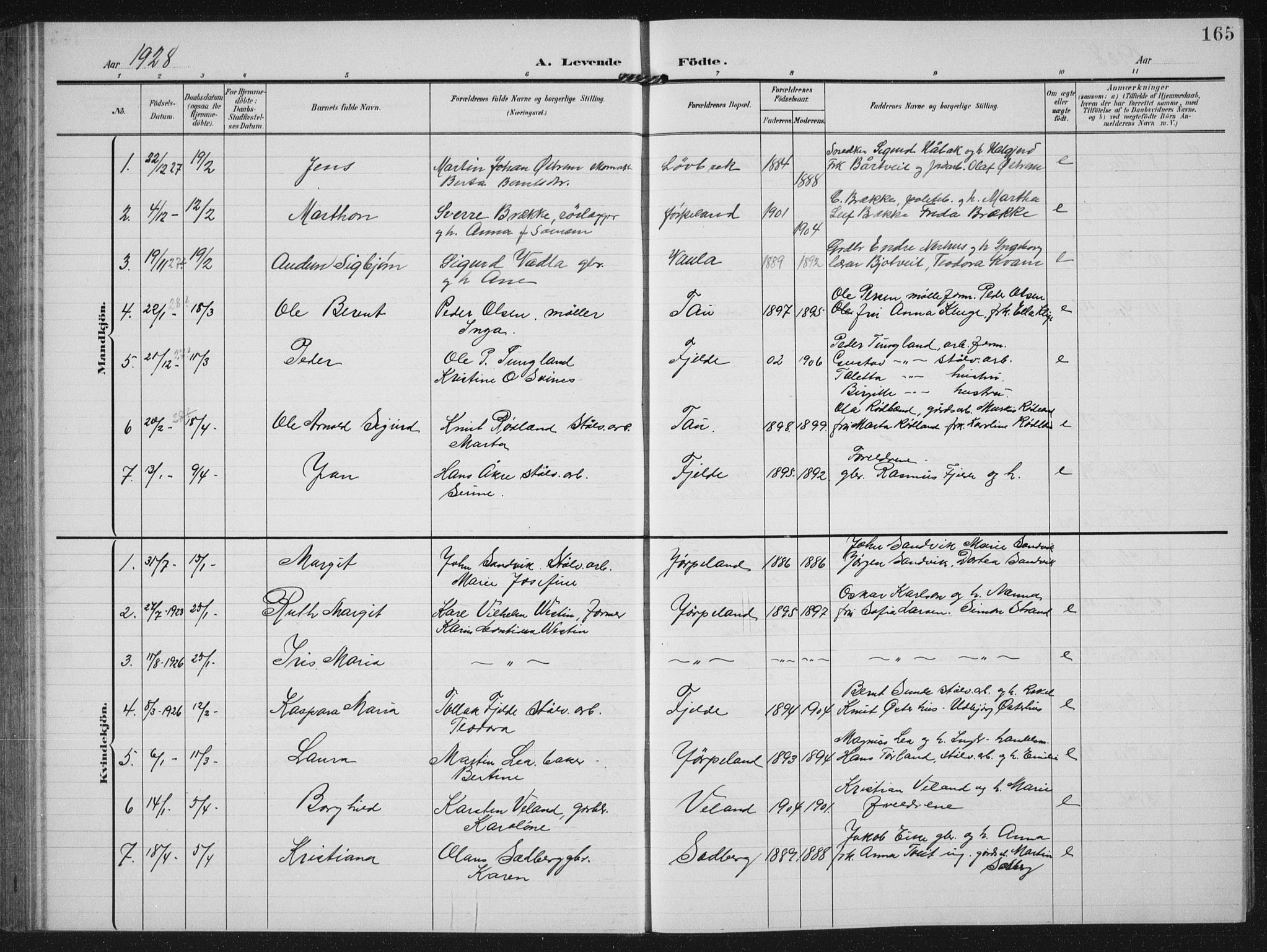 Strand sokneprestkontor, SAST/A-101828/H/Ha/Hab/L0005: Parish register (copy) no. B 5, 1904-1934, p. 165