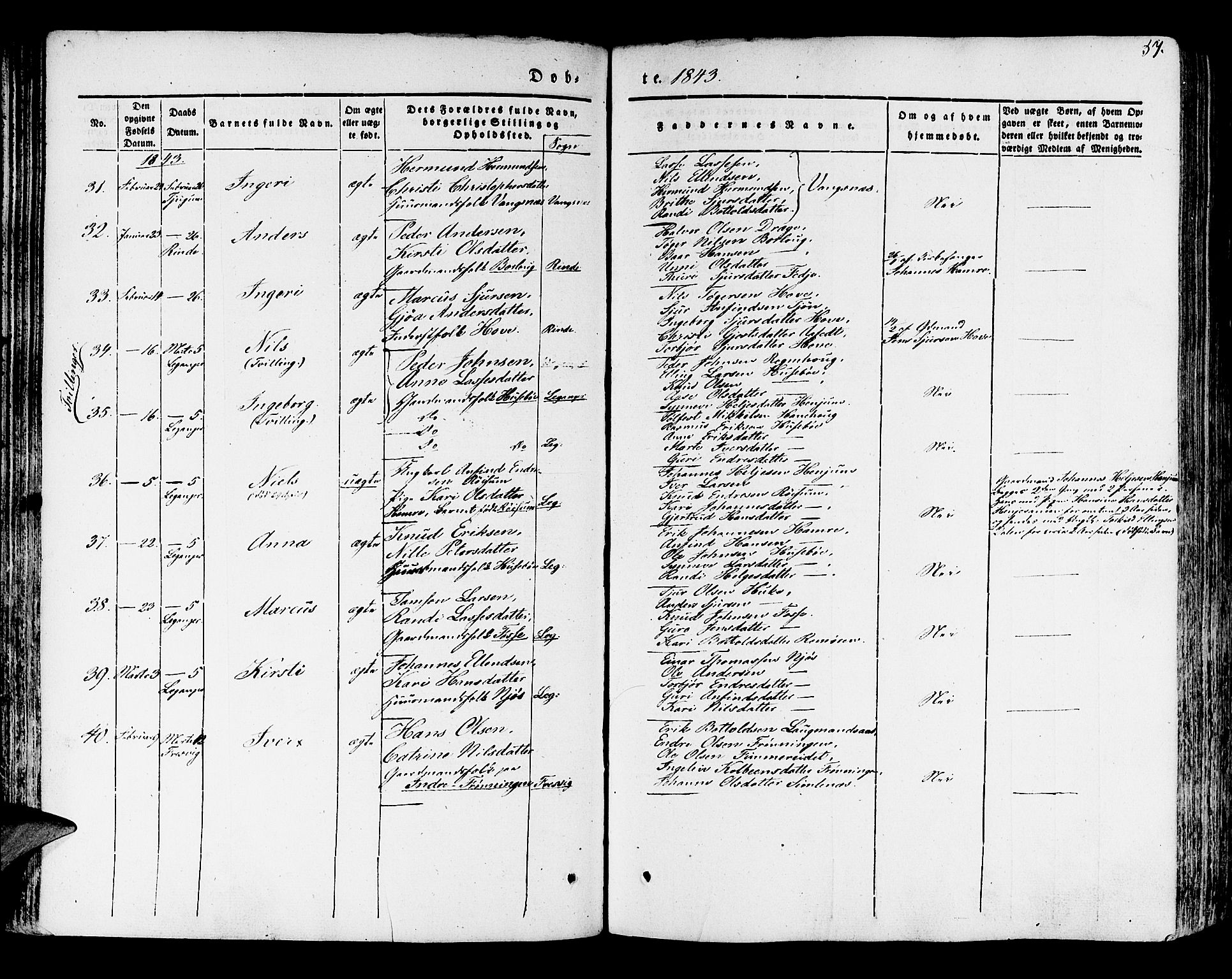 Leikanger sokneprestembete, AV/SAB-A-81001/H/Haa/Haaa/L0007: Parish register (official) no. A 7, 1838-1851, p. 57