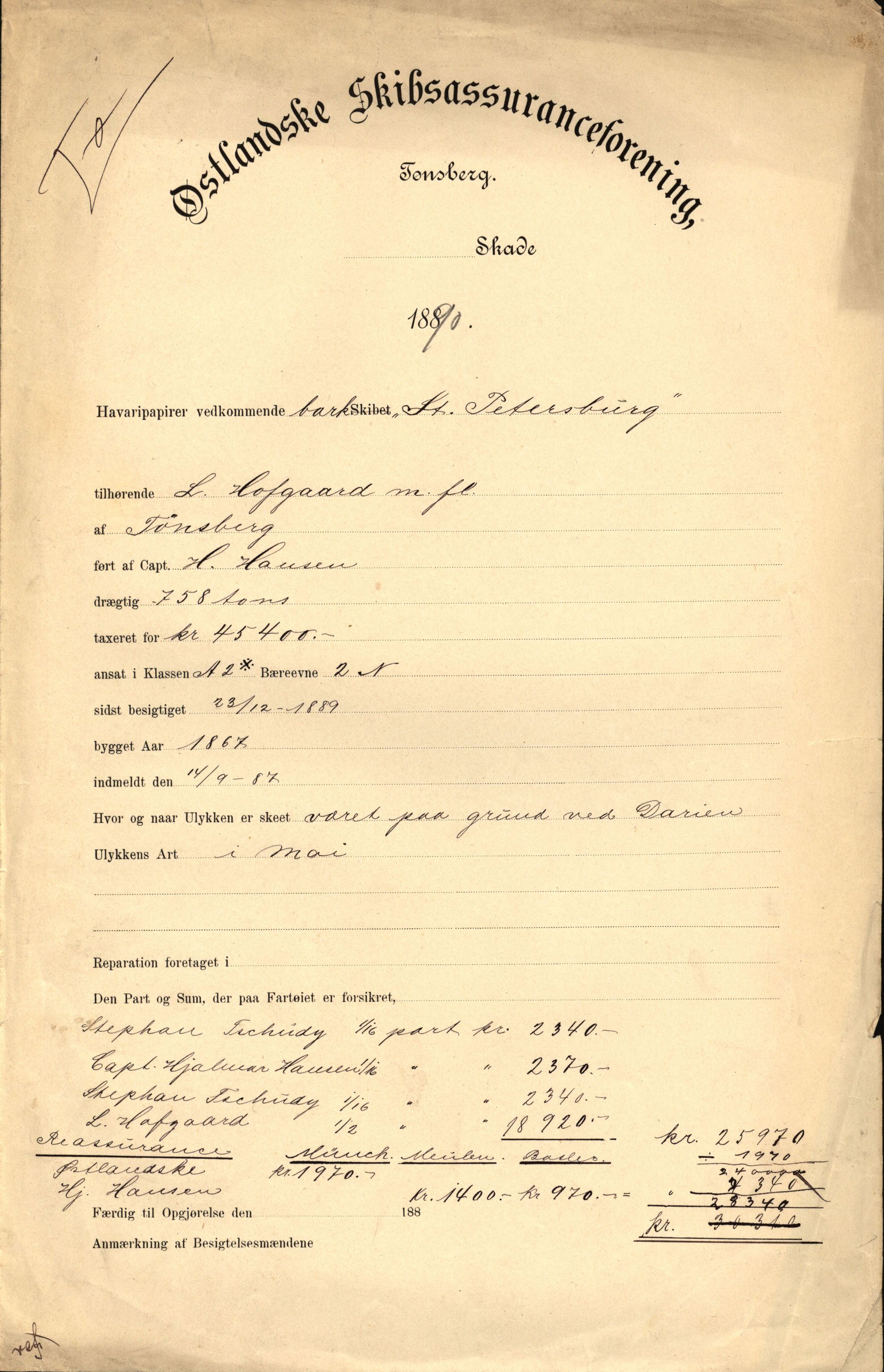 Pa 63 - Østlandske skibsassuranceforening, VEMU/A-1079/G/Ga/L0025/0002: Havaridokumenter / Victoria, St. Petersburg, Windsor, 1890, p. 79