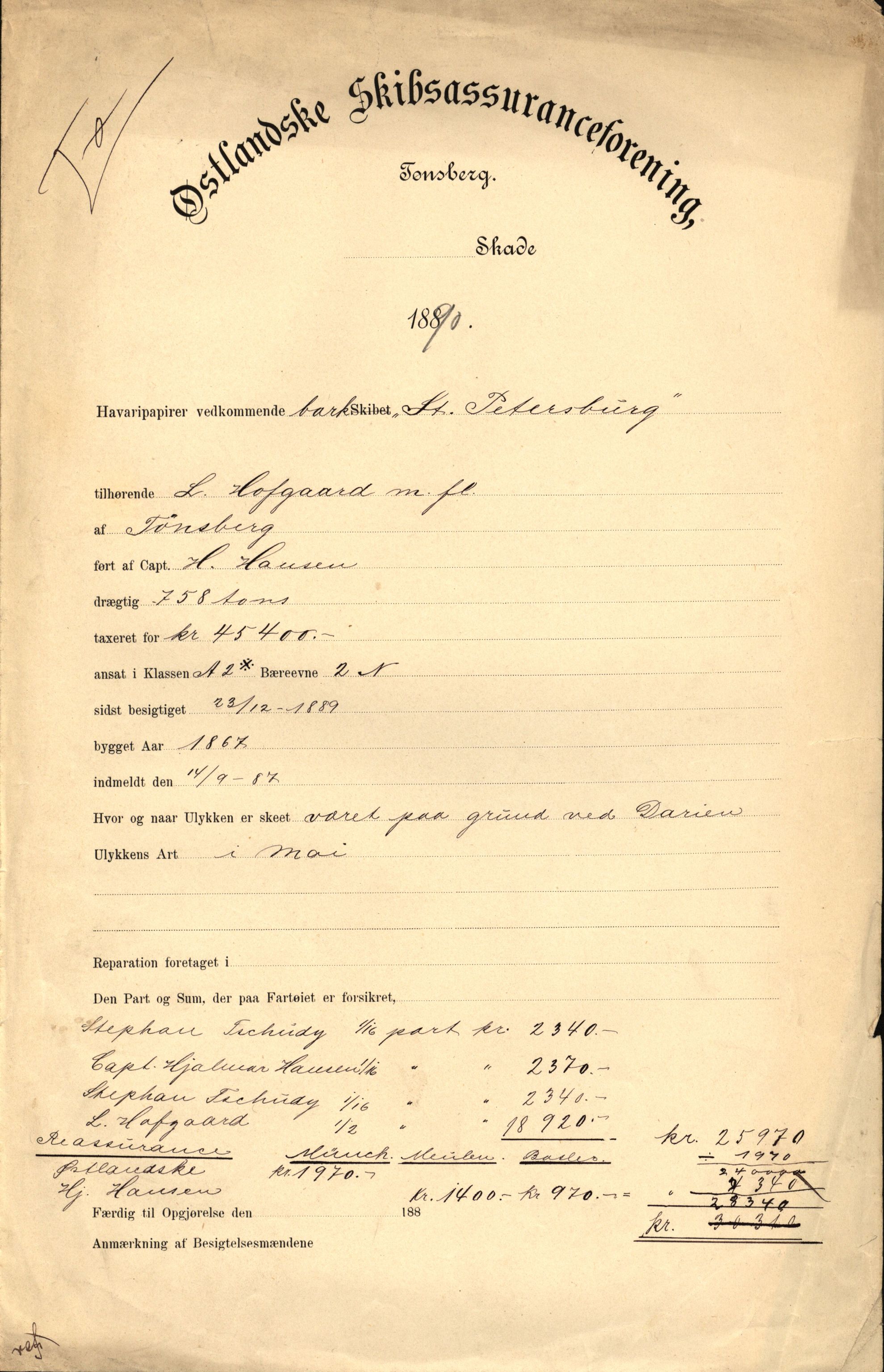 Pa 63 - Østlandske skibsassuranceforening, VEMU/A-1079/G/Ga/L0025/0002: Havaridokumenter / Victoria, St. Petersburg, Windsor, 1890, p. 79