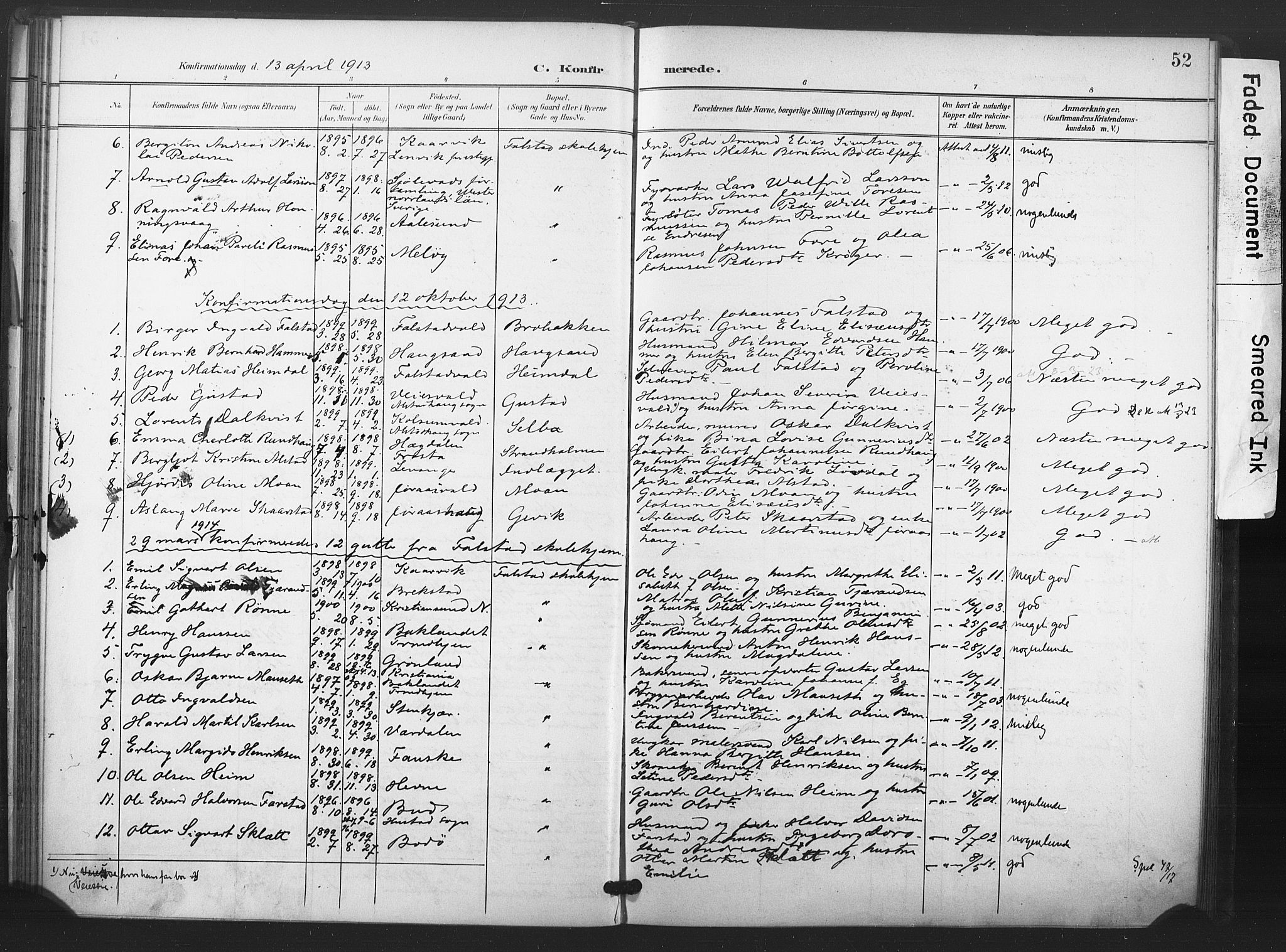Ministerialprotokoller, klokkerbøker og fødselsregistre - Nord-Trøndelag, SAT/A-1458/719/L0179: Parish register (official) no. 719A02, 1901-1923, p. 52