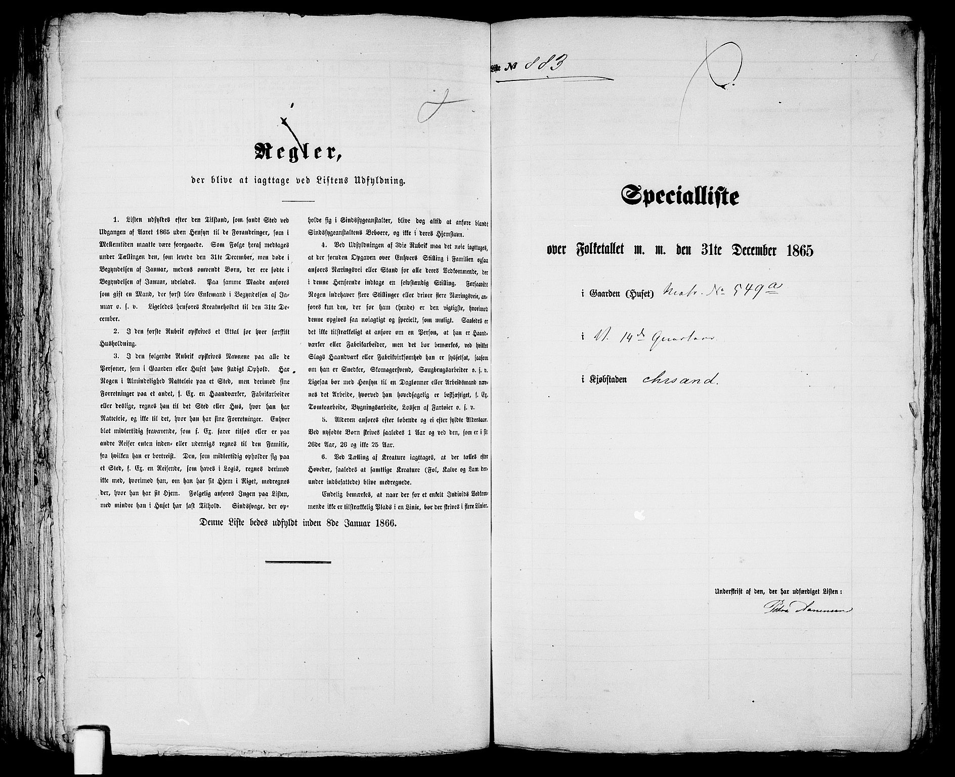 RA, 1865 census for Kristiansand, 1865, p. 1805