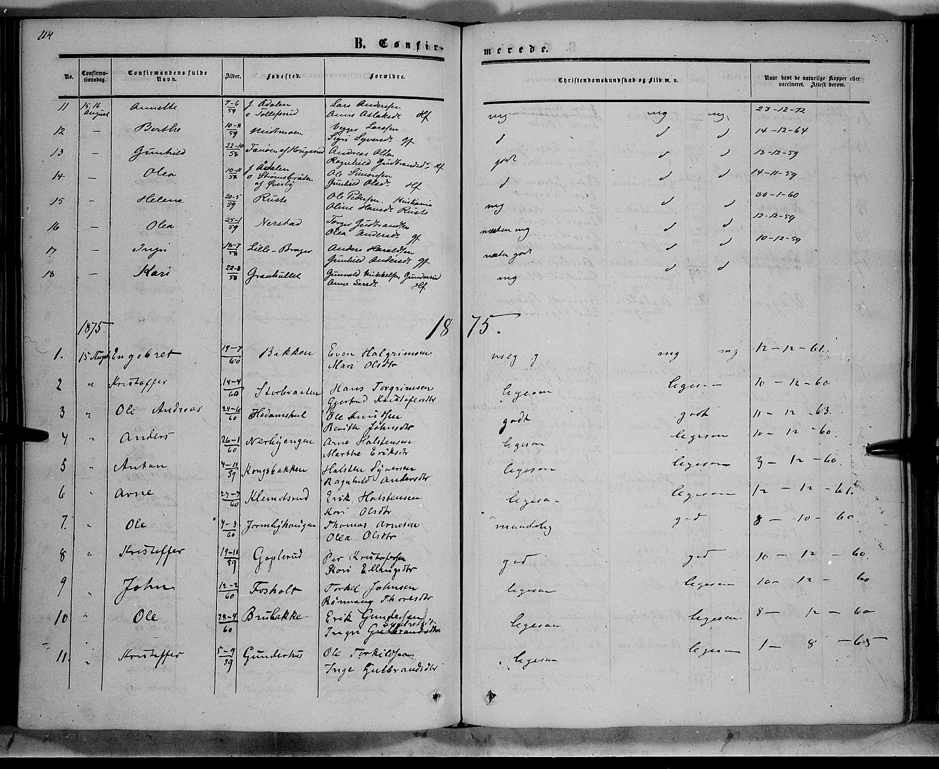 Sør-Aurdal prestekontor, SAH/PREST-128/H/Ha/Haa/L0007: Parish register (official) no. 7, 1849-1876, p. 114