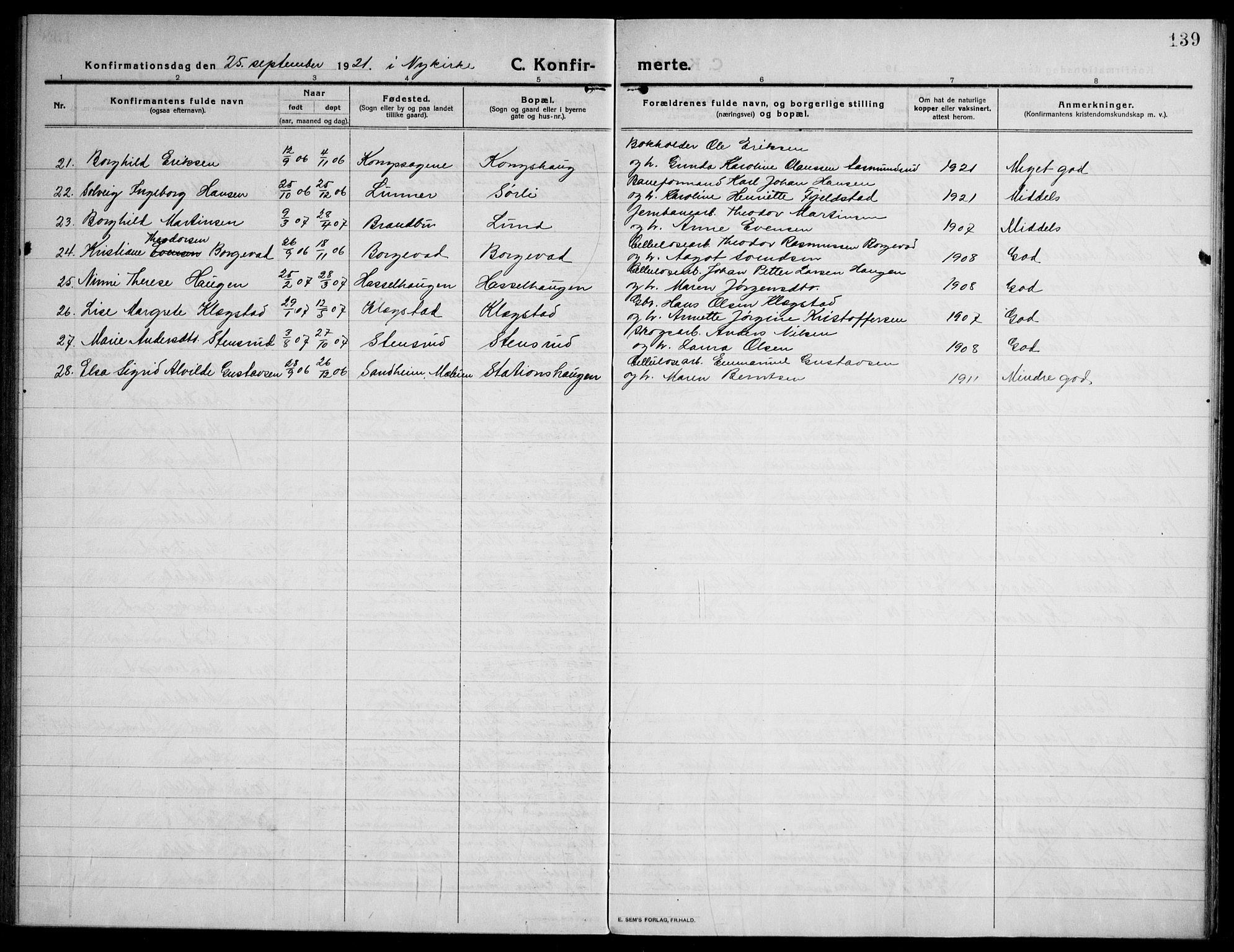 Modum kirkebøker, AV/SAKO-A-234/F/Fa/L0018: Parish register (official) no. 18, 1912-1924, p. 139