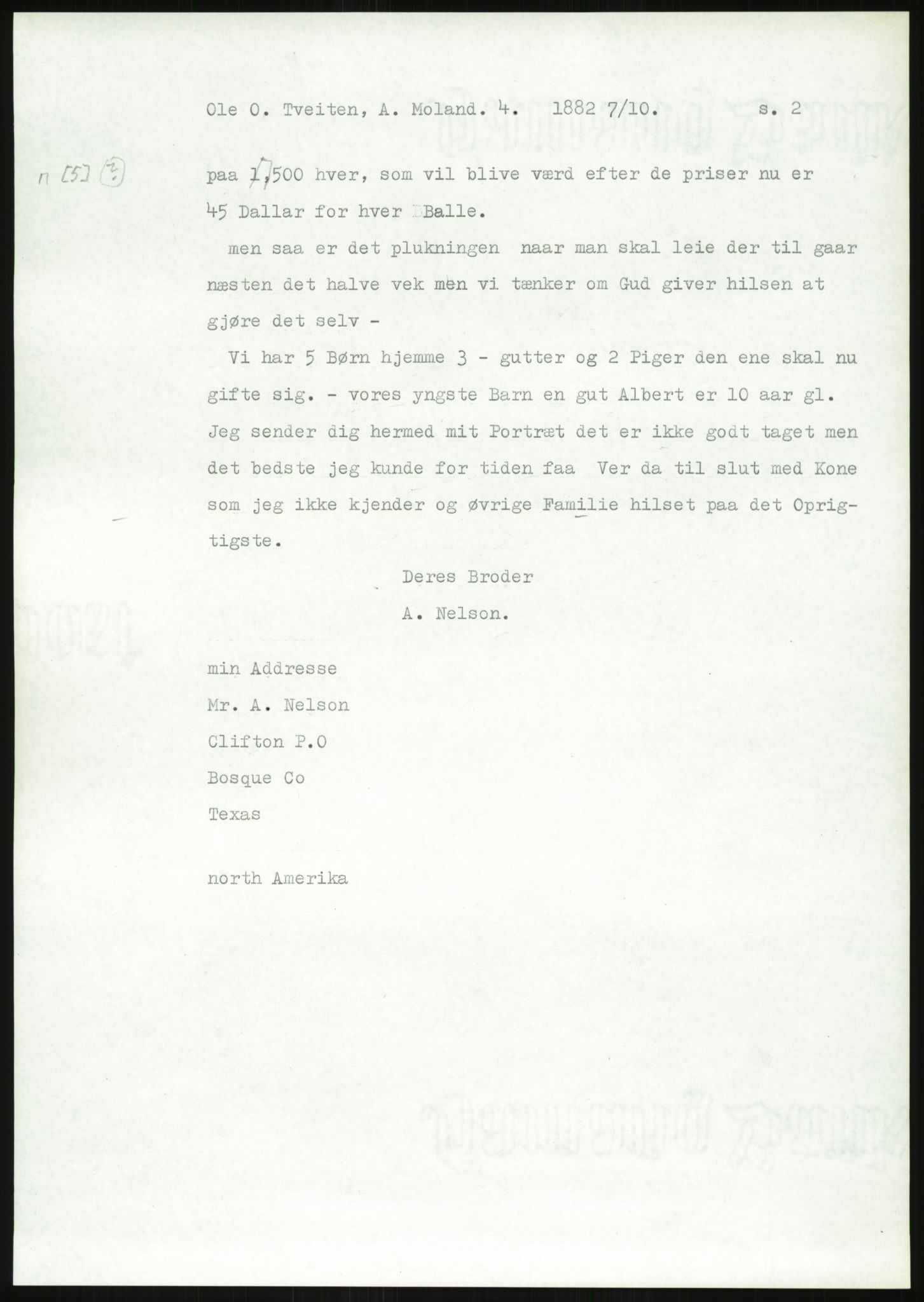 Samlinger til kildeutgivelse, Amerikabrevene, AV/RA-EA-4057/F/L0027: Innlån fra Aust-Agder: Dannevig - Valsgård, 1838-1914, p. 705