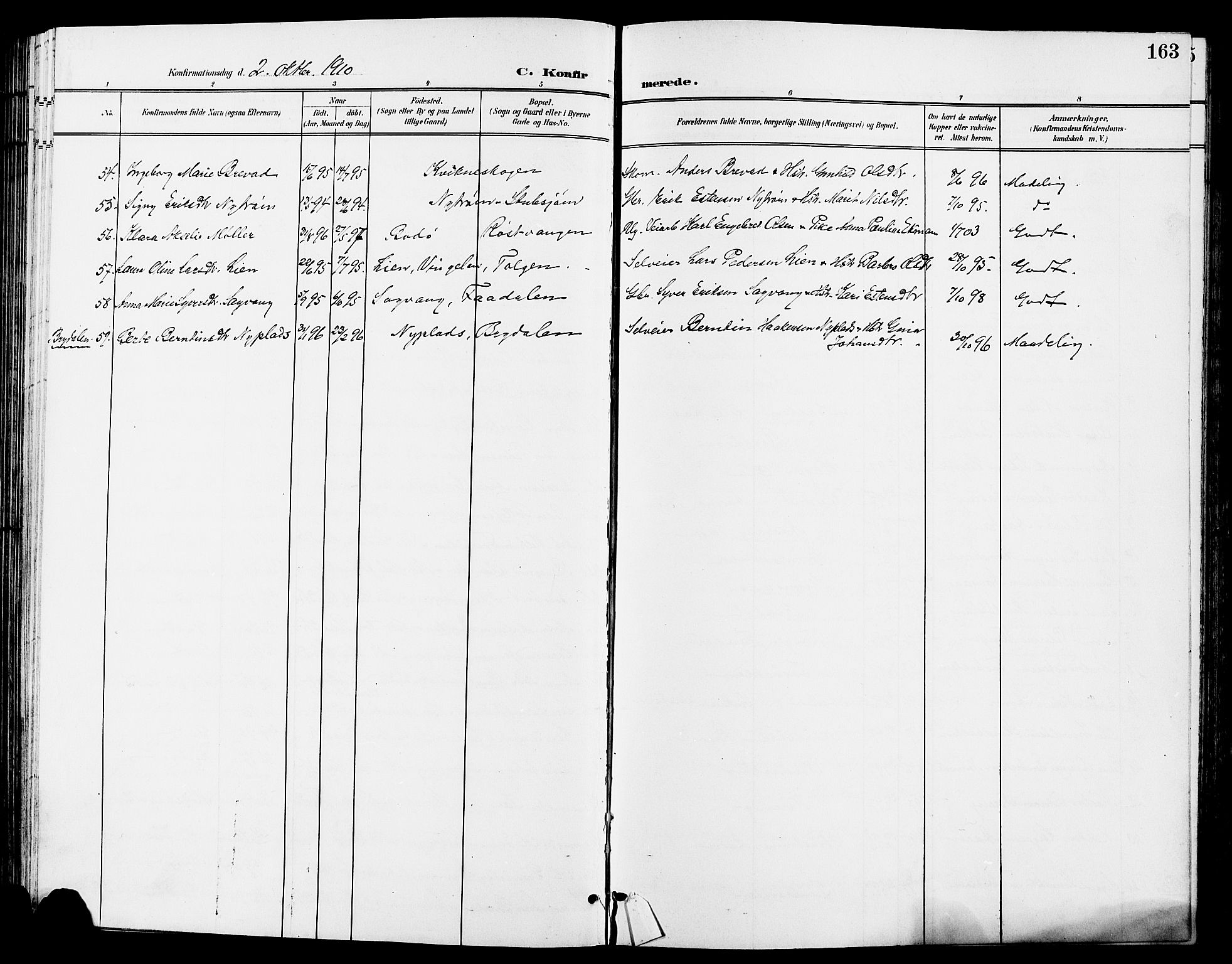 Tynset prestekontor, AV/SAH-PREST-058/H/Ha/Hab/L0009: Parish register (copy) no. 9, 1900-1914, p. 163