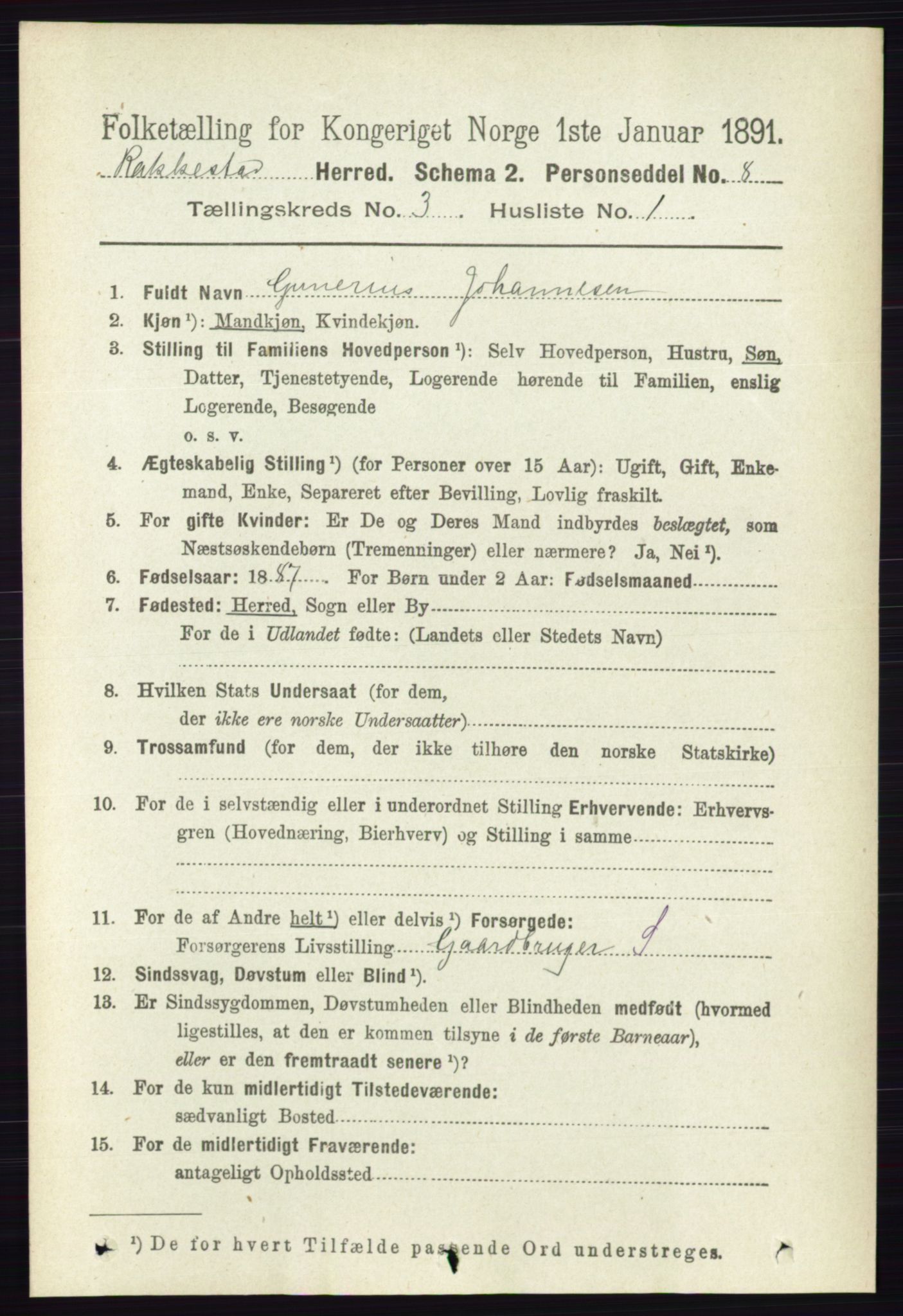 RA, 1891 census for 0128 Rakkestad, 1891, p. 1333