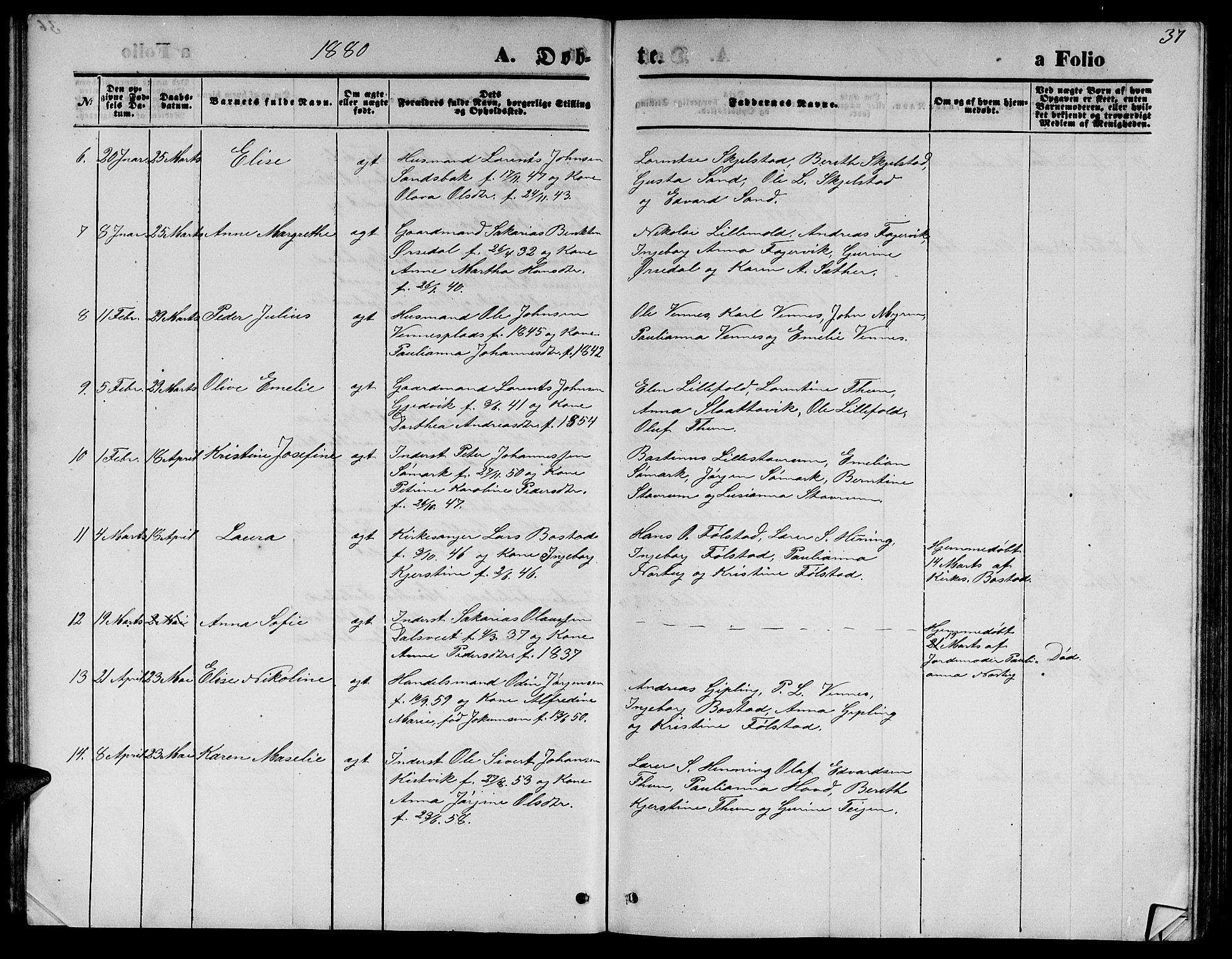 Ministerialprotokoller, klokkerbøker og fødselsregistre - Nord-Trøndelag, SAT/A-1458/744/L0422: Parish register (copy) no. 744C01, 1871-1885, p. 37
