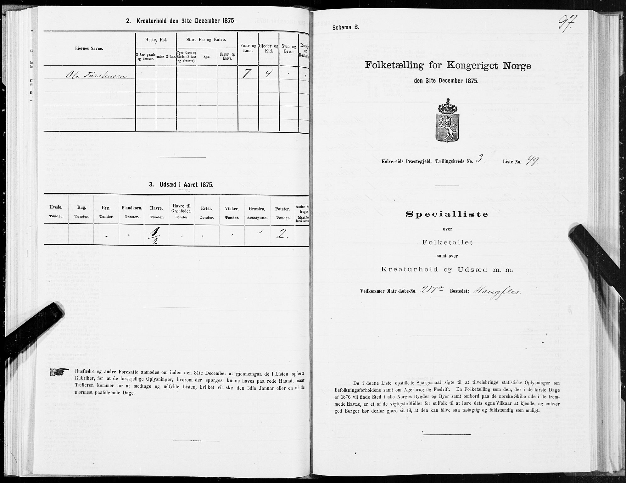SAT, 1875 census for 1752P Kolvereid, 1875, p. 2097