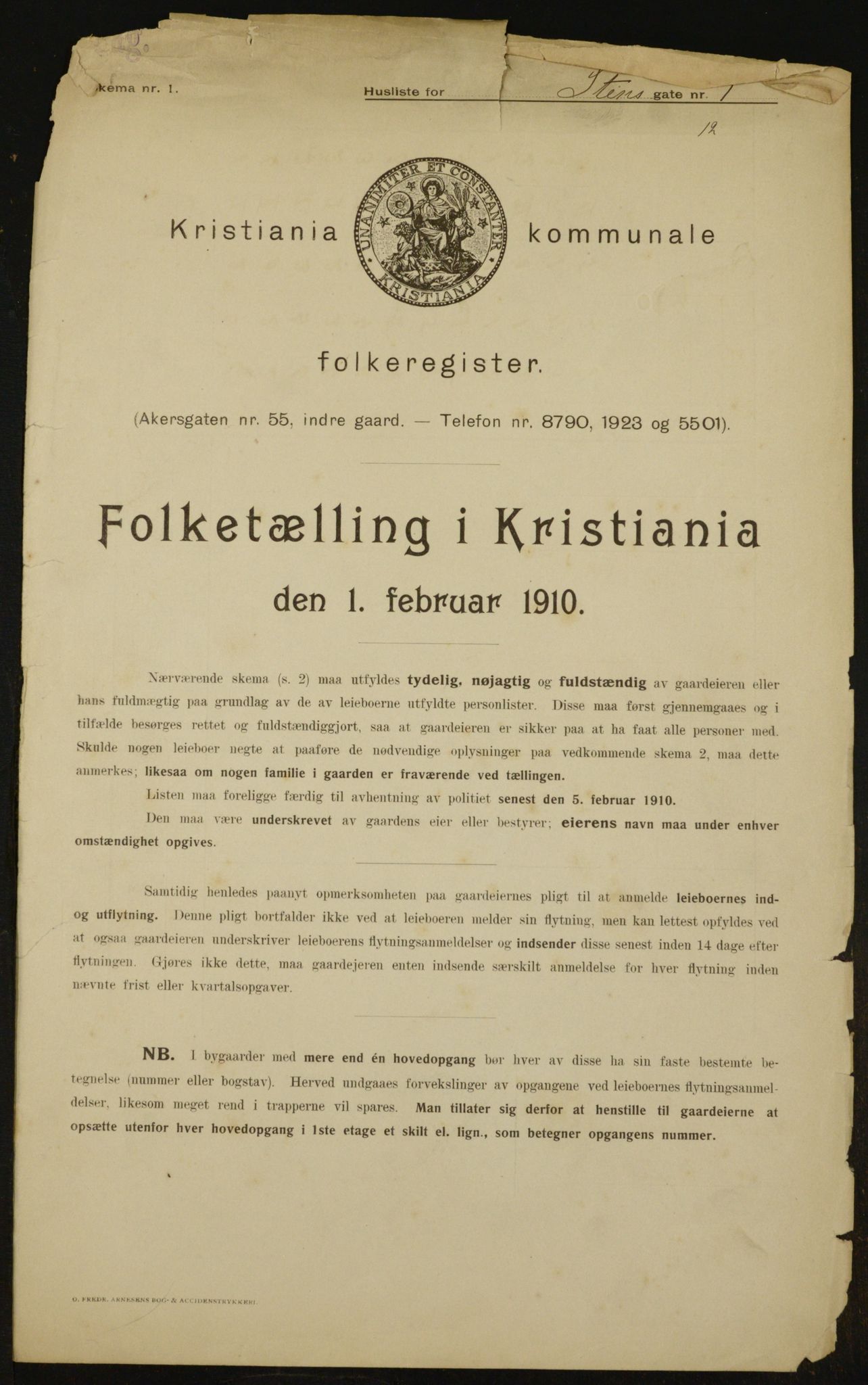 OBA, Municipal Census 1910 for Kristiania, 1910, p. 96686