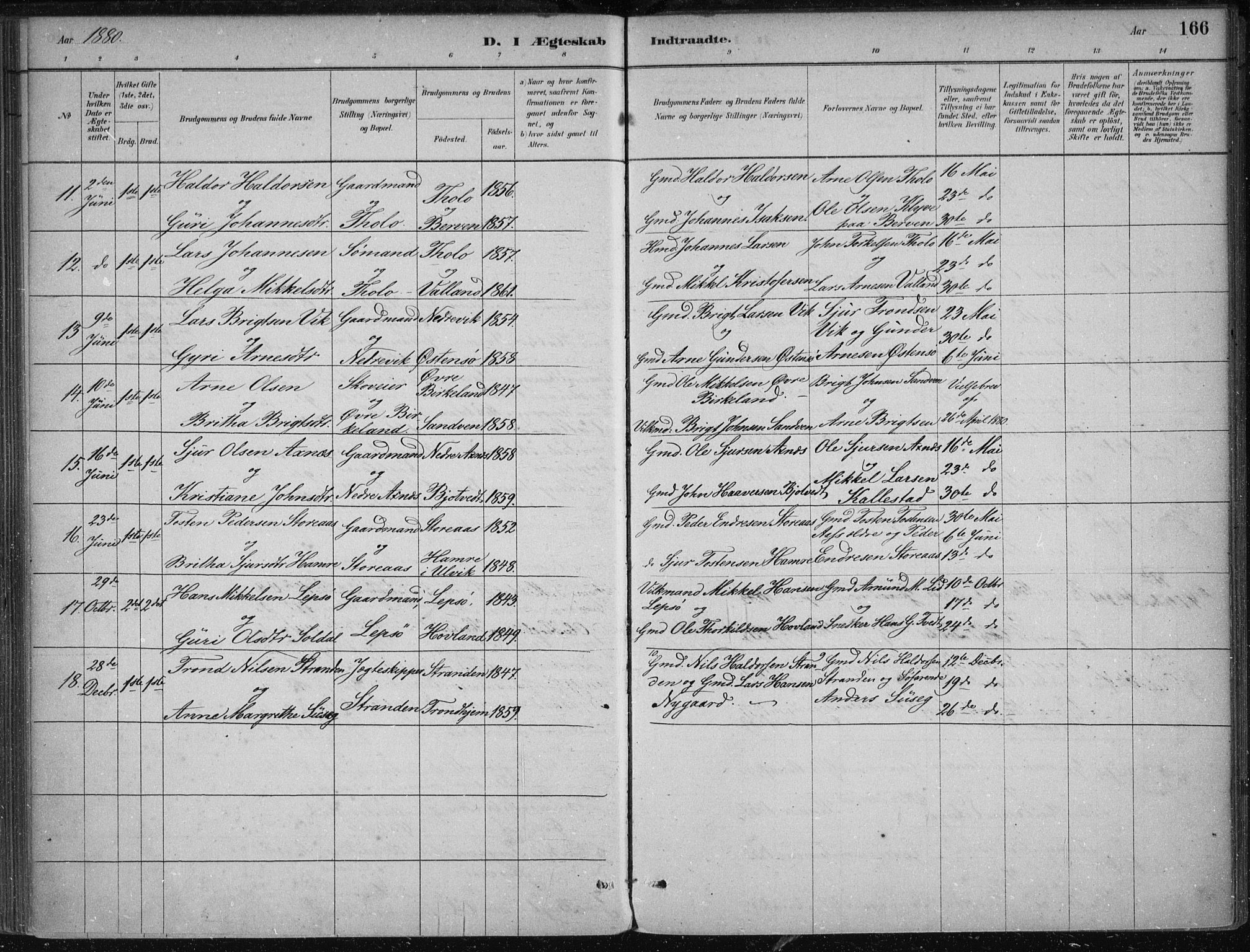 Kvam sokneprestembete, SAB/A-76201/H/Haa: Parish register (official) no. B  1, 1880-1908, p. 166
