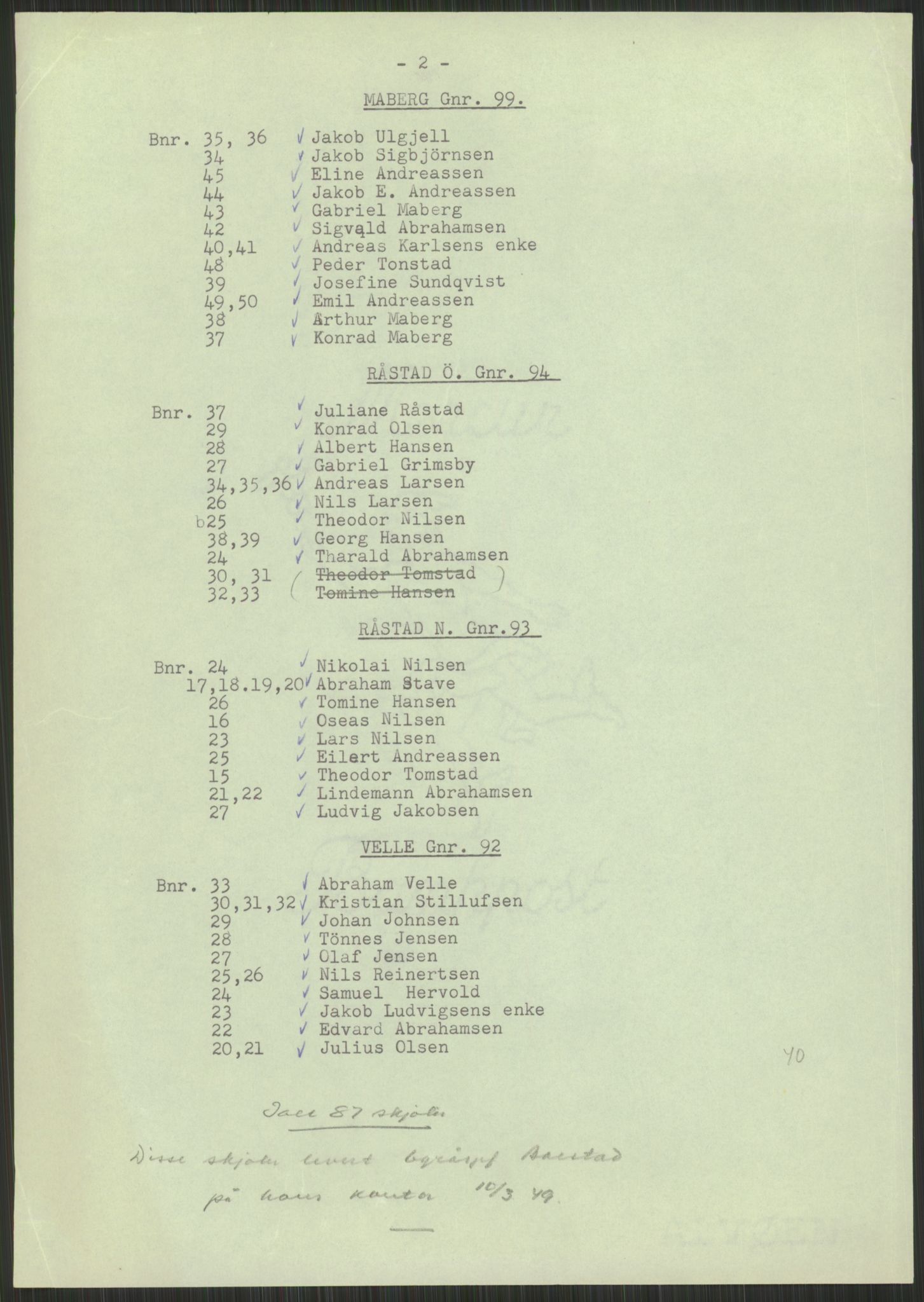 Forsvarsdepartementet, 10. kontor / Oppgjørskontoret, RA/RAFA-1225/D/Db/L0182: Lista oppgjørskontor, 1942-1950, p. 5