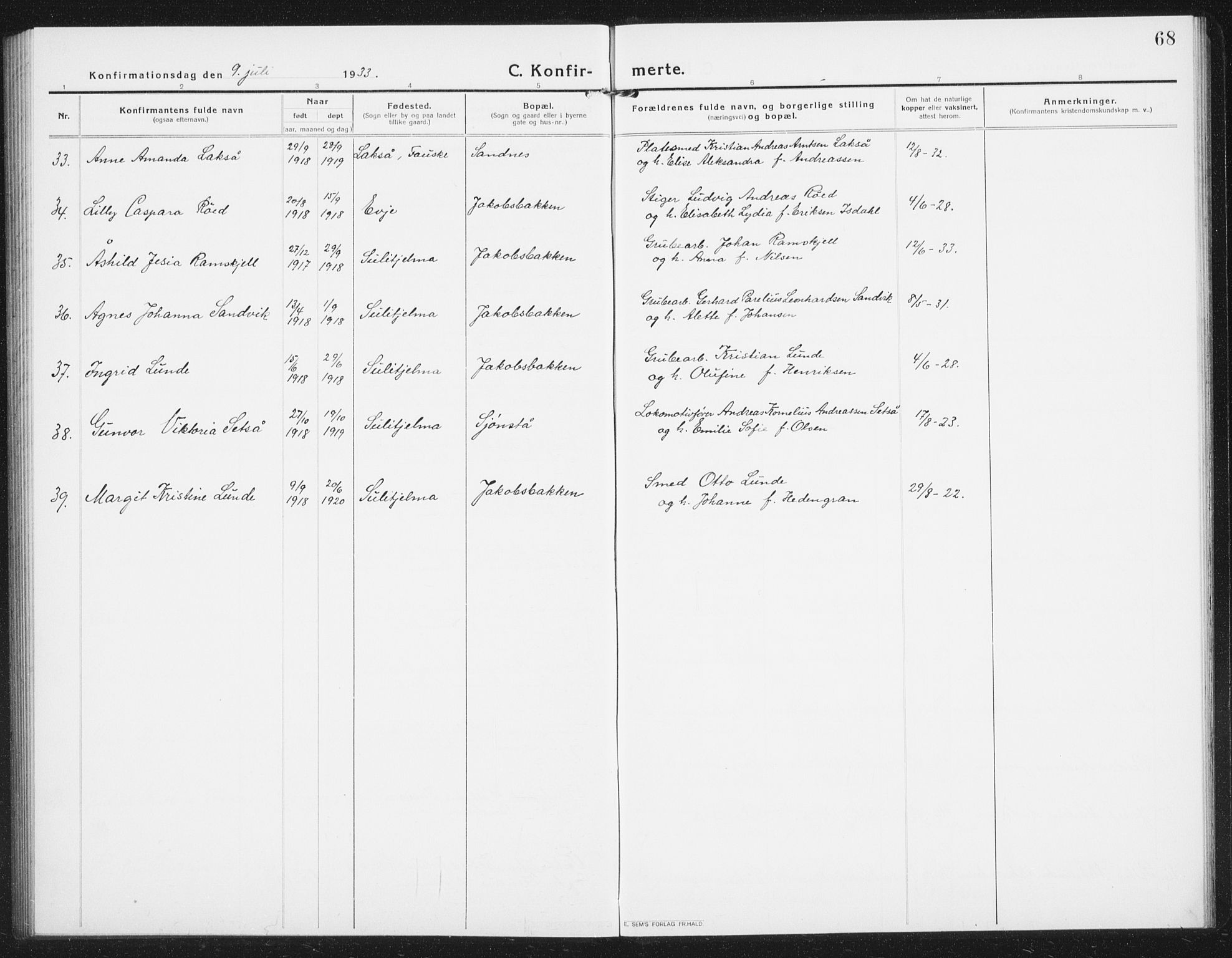 Ministerialprotokoller, klokkerbøker og fødselsregistre - Nordland, AV/SAT-A-1459/850/L0717: Parish register (copy) no. 850C01, 1915-1941, p. 68