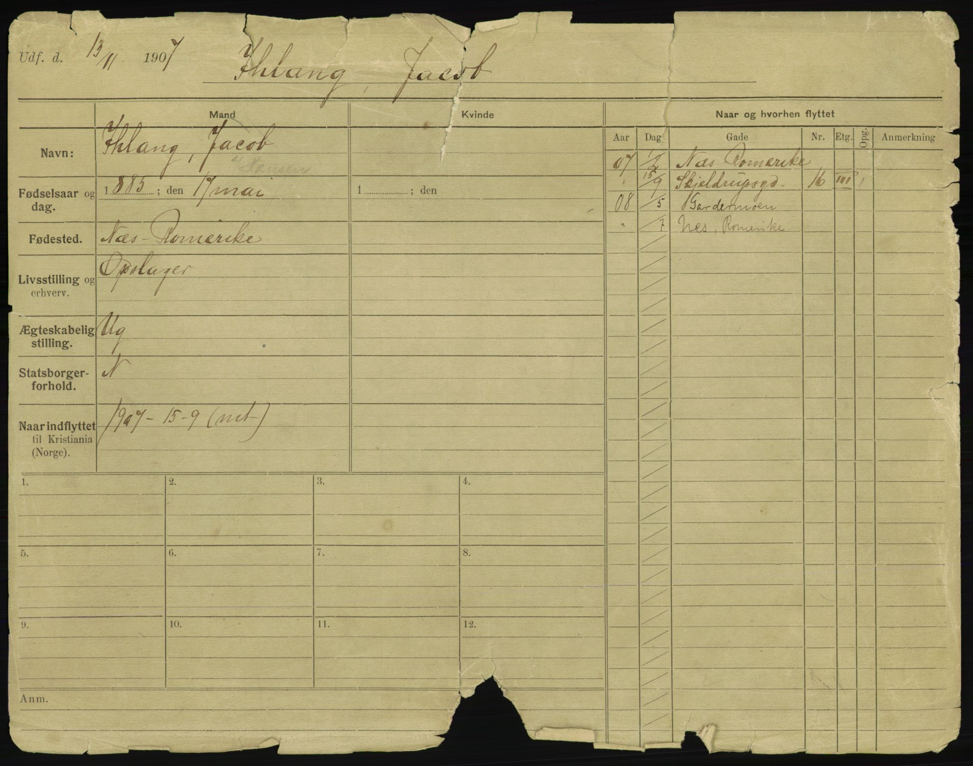 Oslo folkeregister, Registerkort, AV/SAO-A-11715/F/Fa/Fac/L0005: Menn, 1906-1914, p. 2a