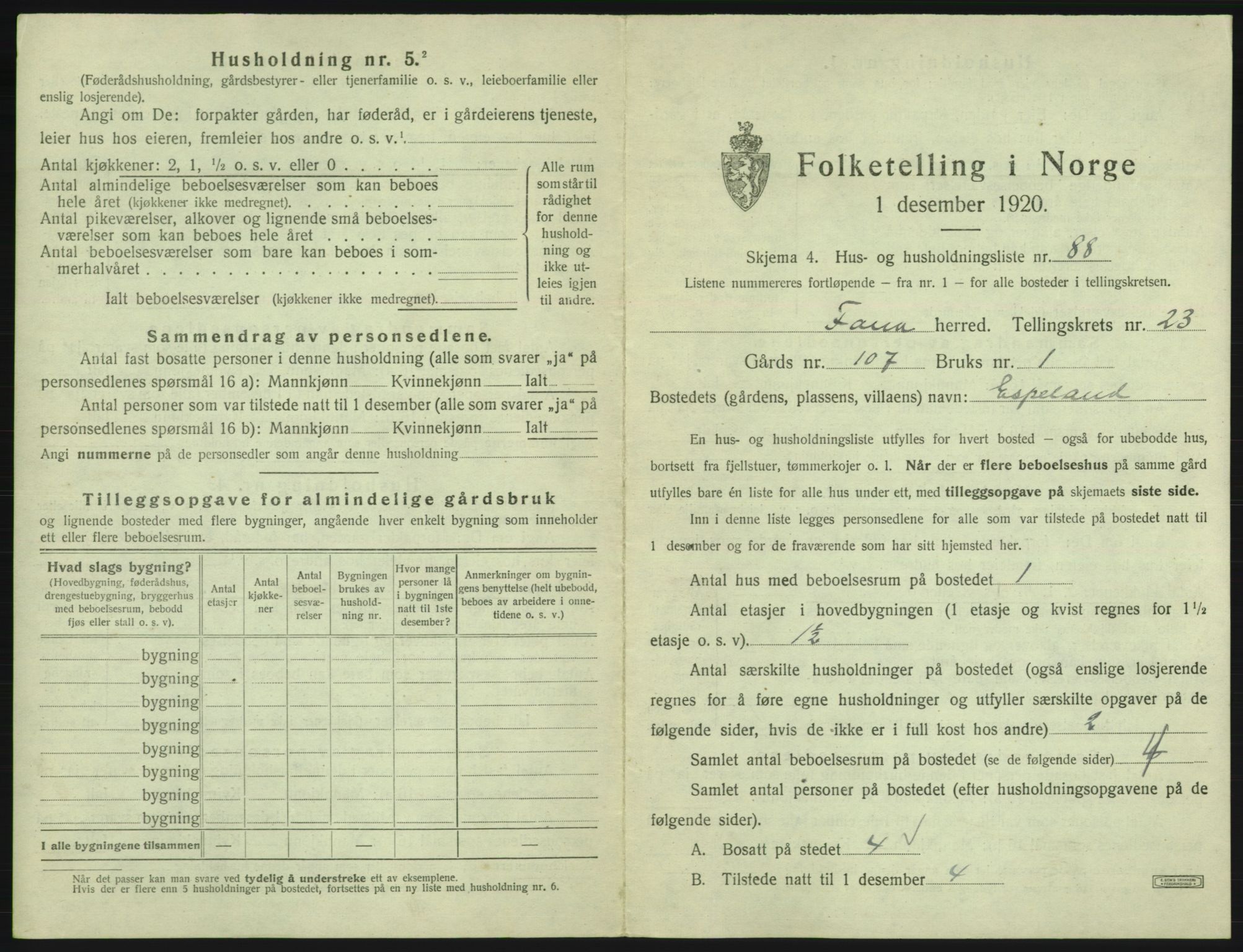 SAB, 1920 census for Fana, 1920, p. 3498