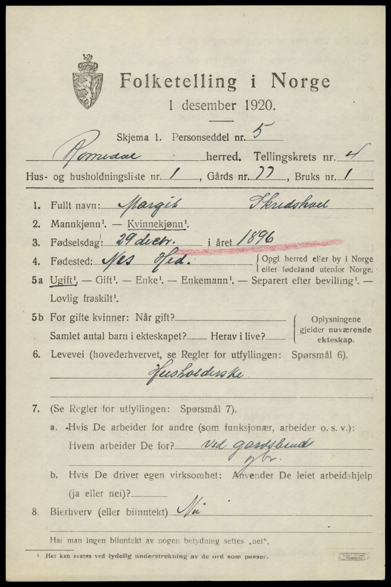 SAH, 1920 census for Romedal, 1920, p. 5639