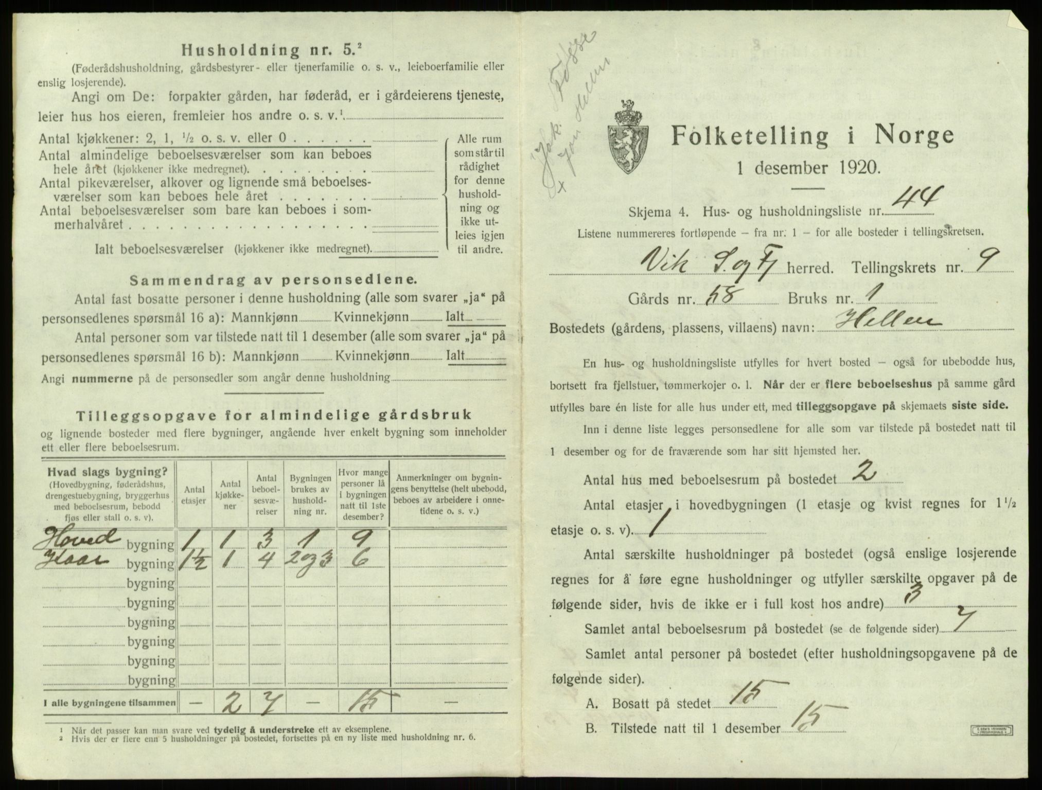 SAB, 1920 census for Vik, 1920, p. 986