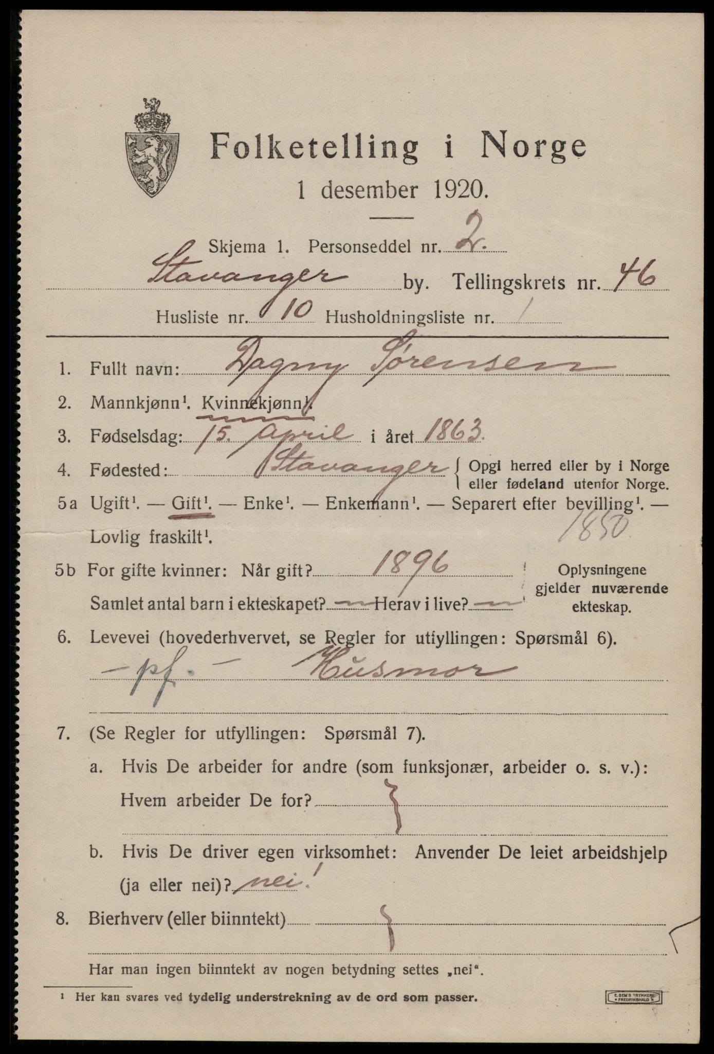 SAST, 1920 census for Stavanger, 1920, p. 112486