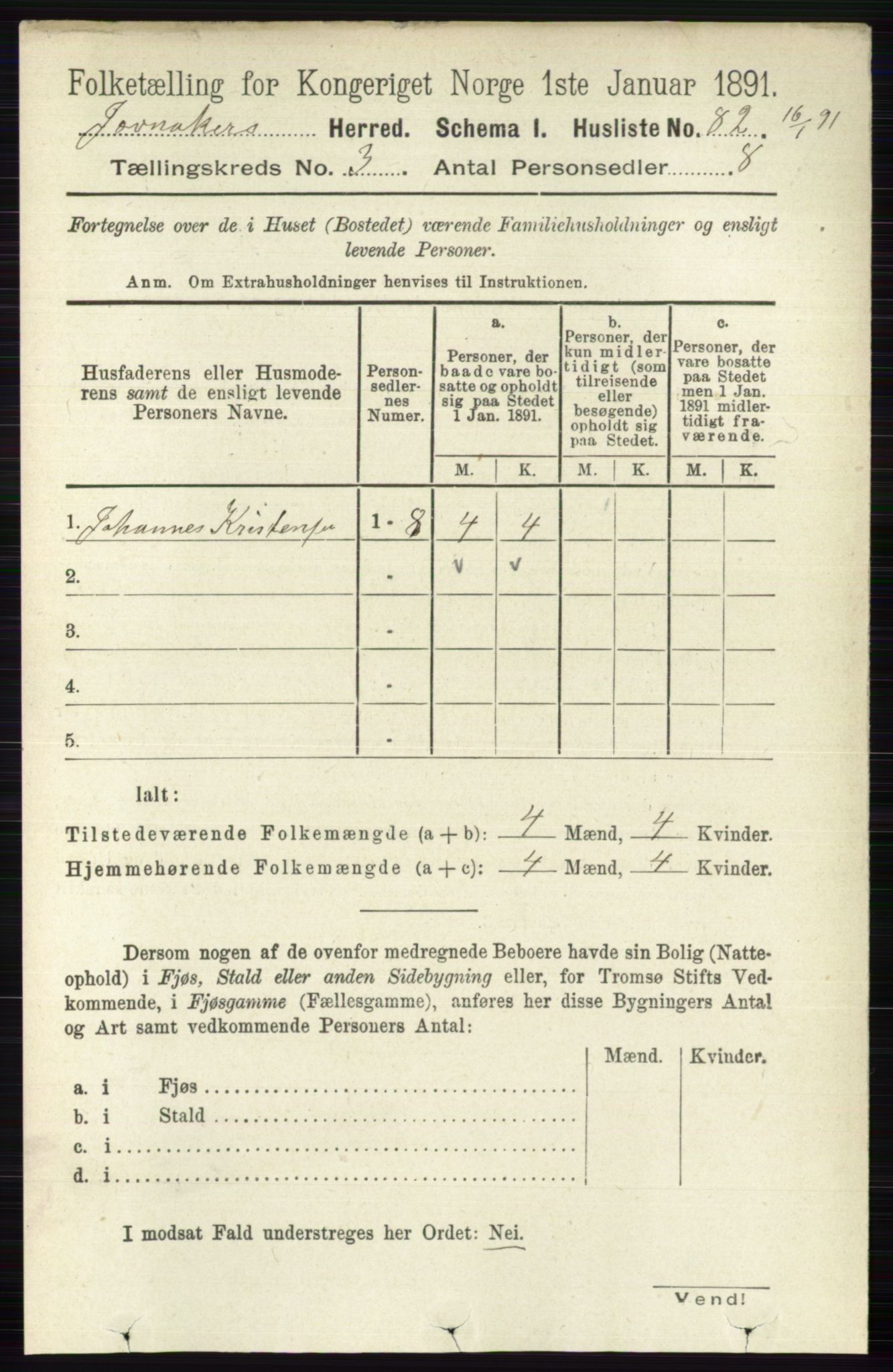 RA, 1891 census for 0532 Jevnaker, 1891, p. 1157