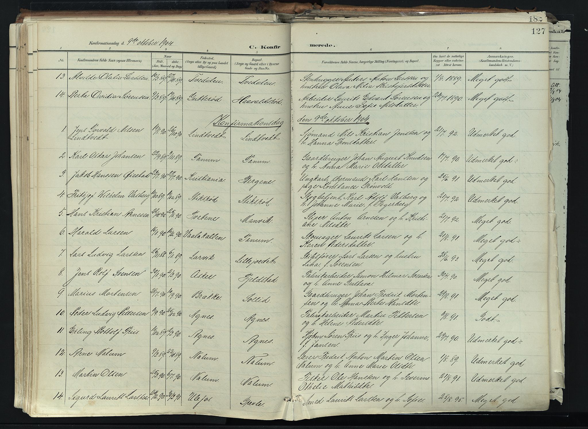 Brunlanes kirkebøker, SAKO/A-342/F/Fc/L0003: Parish register (official) no. III 3, 1900-1922, p. 127