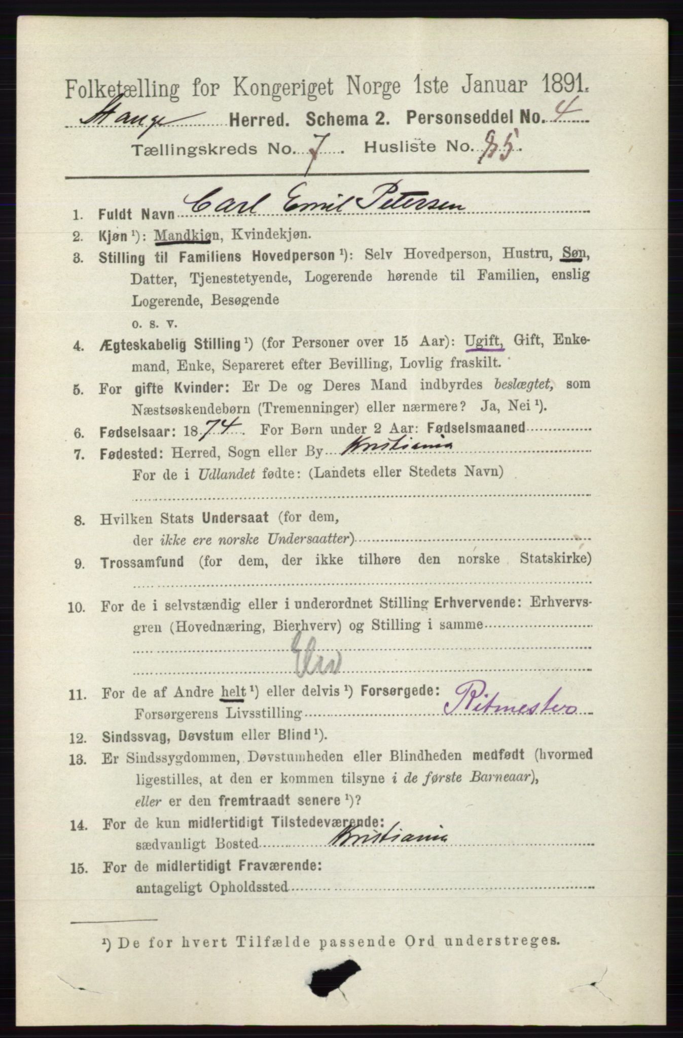 RA, 1891 census for 0417 Stange, 1891, p. 5233