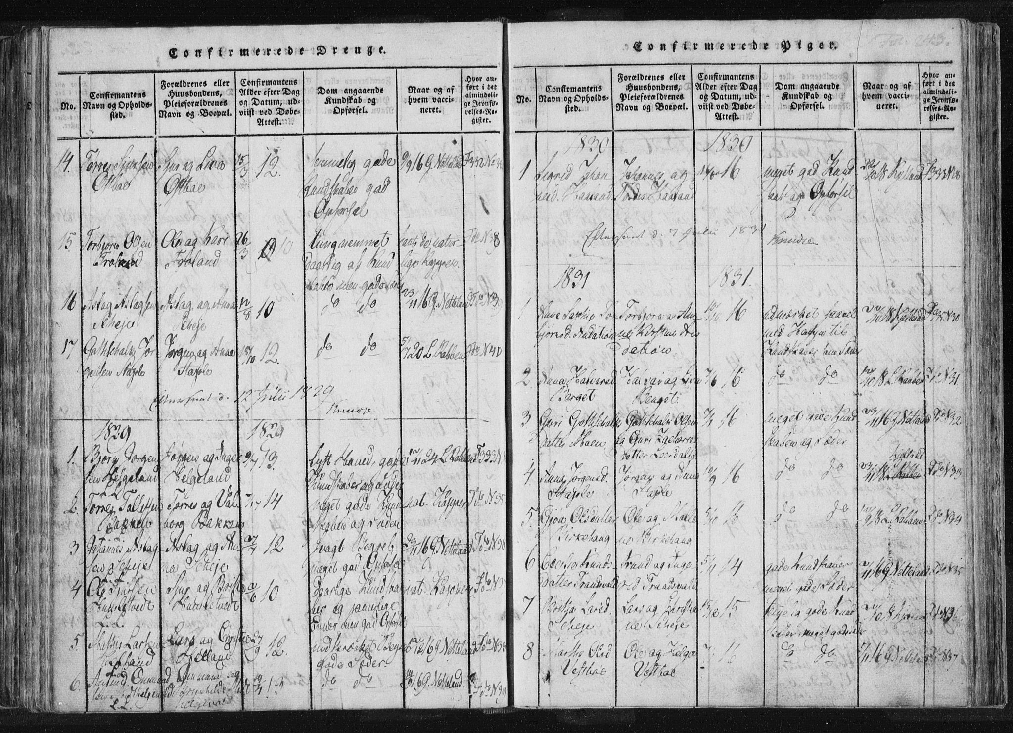 Vikedal sokneprestkontor, AV/SAST-A-101840/01/IV: Parish register (official) no. A 4, 1816-1850, p. 243