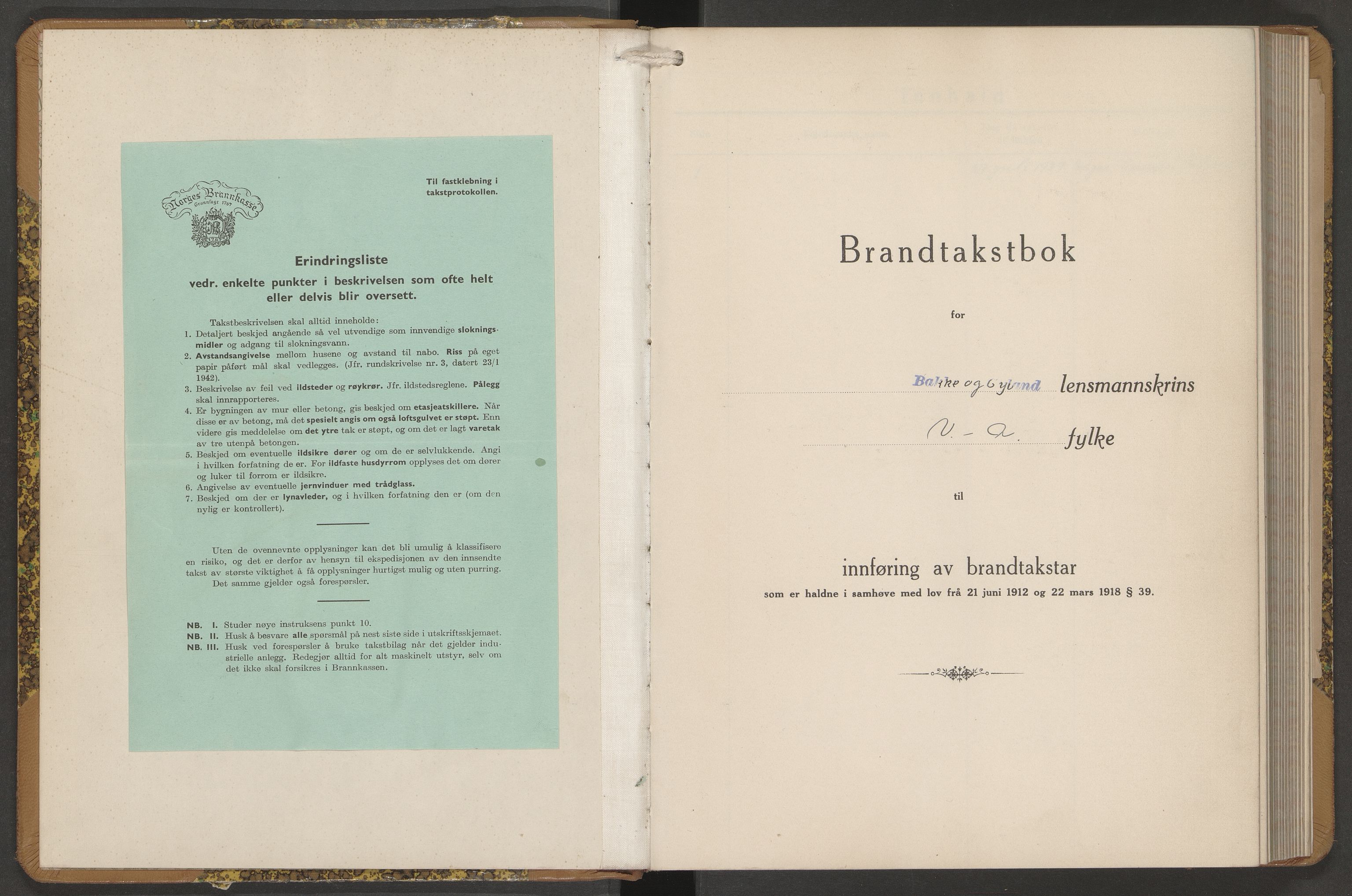 Norges Brannkasse Bakke og Gyland, AV/SAK-2241-0003/F/Fa/L0006: Branntakstprotokoll nr. 5 med gårdsnavnregister, 1939-1950