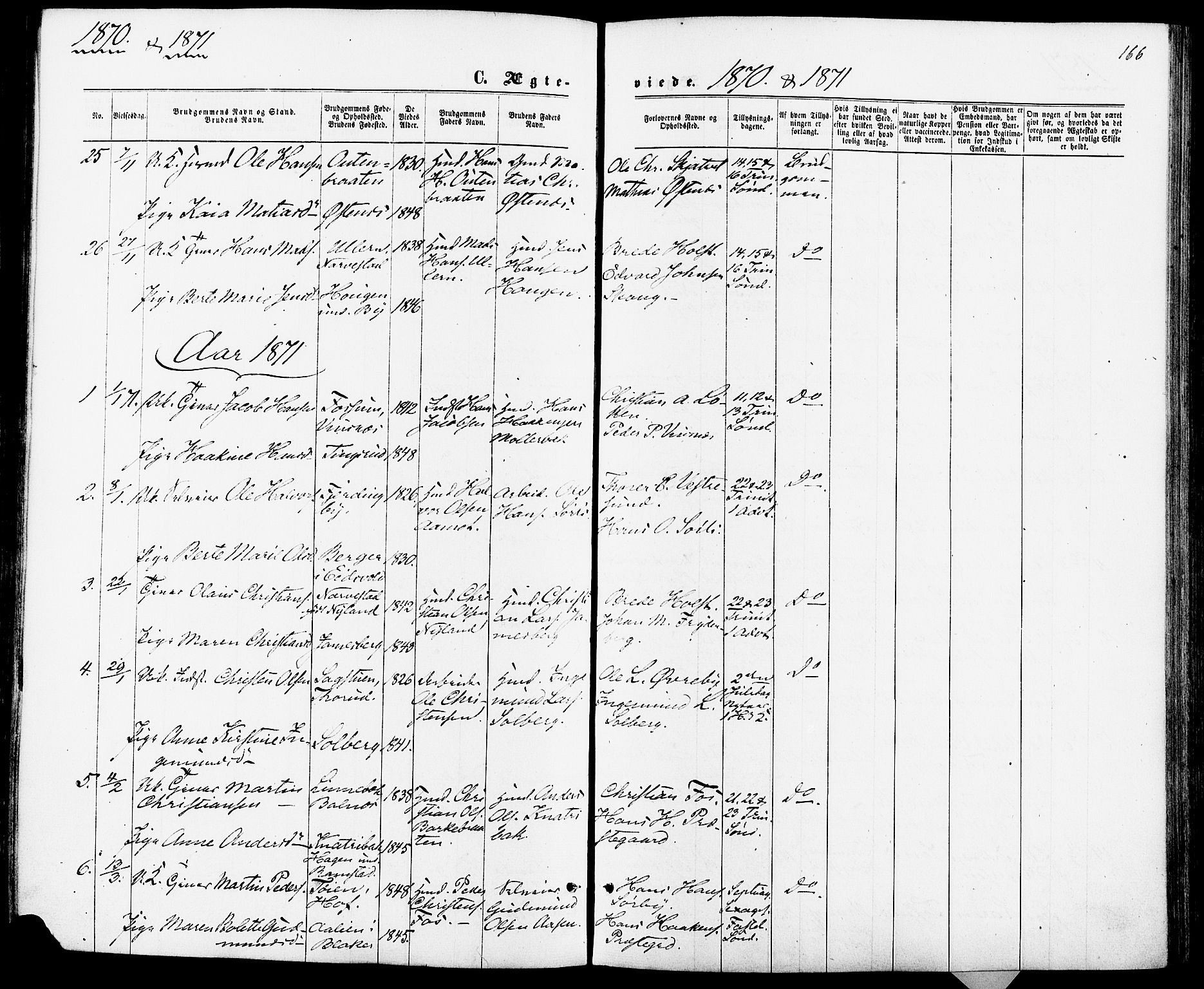 Fet prestekontor Kirkebøker, AV/SAO-A-10370a/F/Fa/L0013: Parish register (official) no. I 13, 1867-1877, p. 166