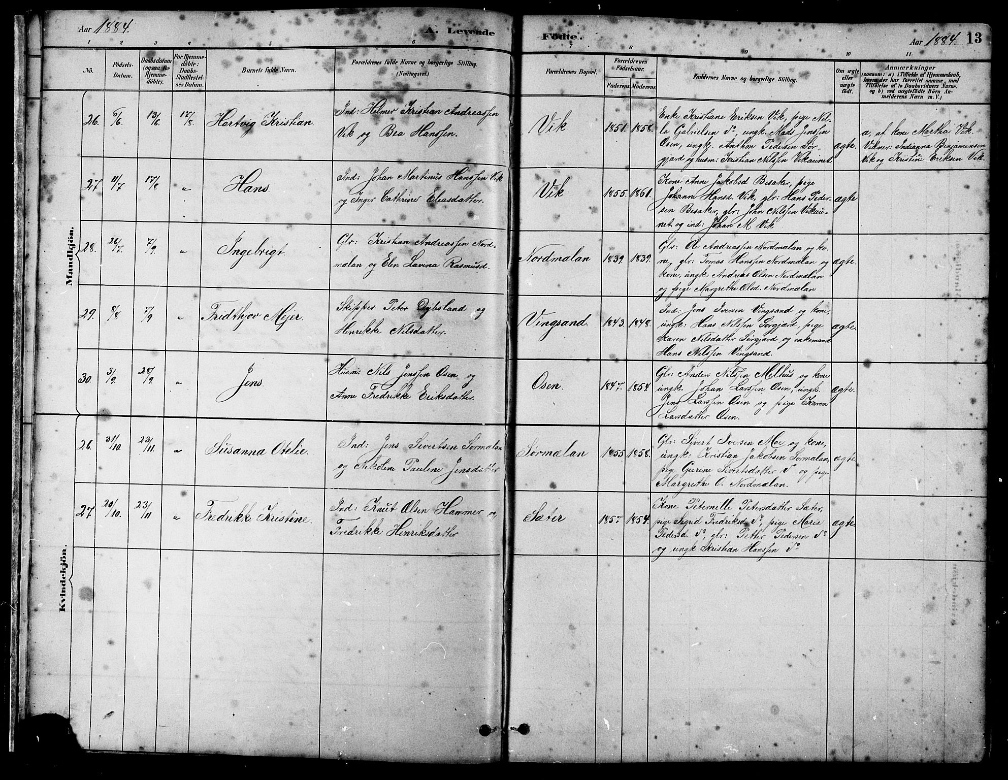 Ministerialprotokoller, klokkerbøker og fødselsregistre - Sør-Trøndelag, SAT/A-1456/658/L0726: Parish register (copy) no. 658C02, 1883-1908, p. 13