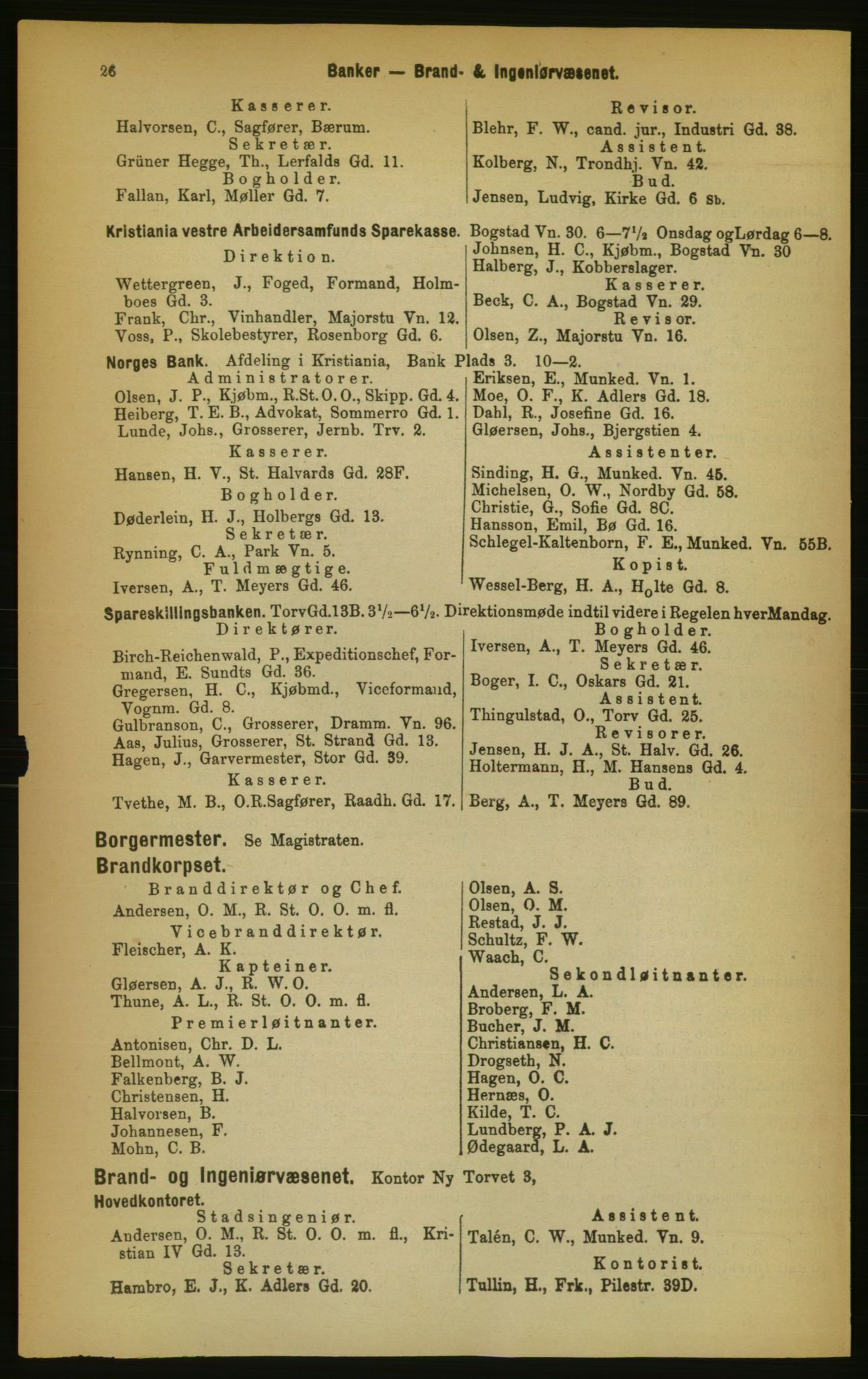 Kristiania/Oslo adressebok, PUBL/-, 1889, p. 26
