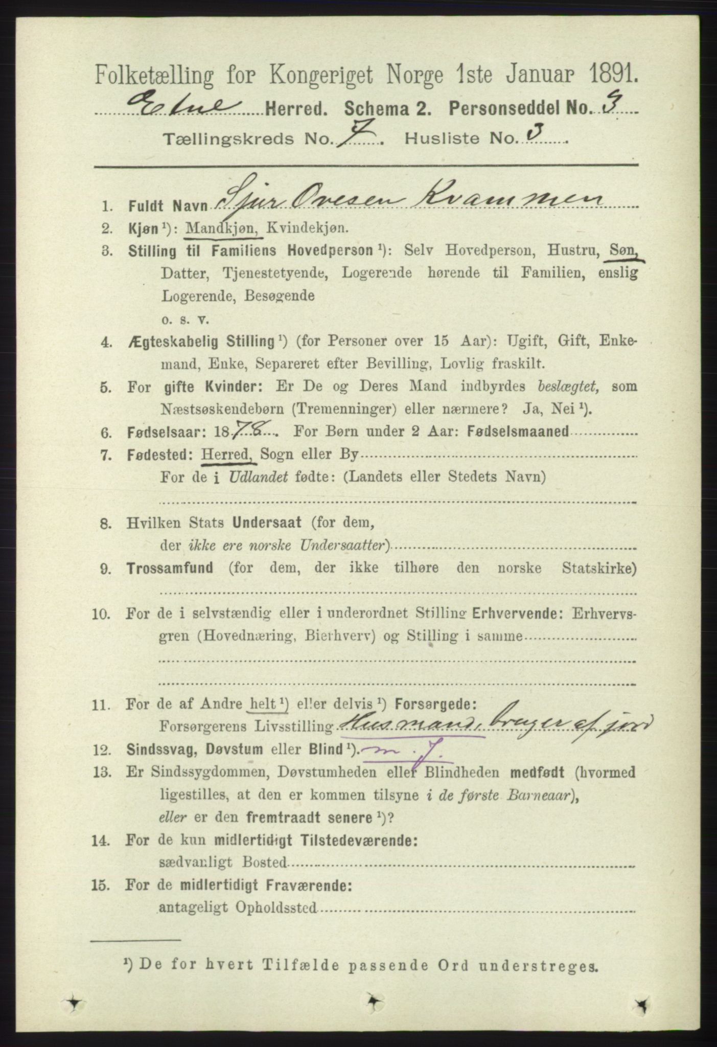 RA, 1891 census for 1211 Etne, 1891, p. 1404