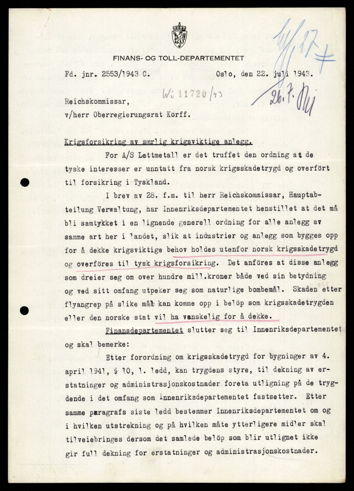 Forsvarets Overkommando. 2 kontor. Arkiv 11.4. Spredte tyske arkivsaker, AV/RA-RAFA-7031/D/Dar/Darb/L0003: Reichskommissariat - Hauptabteilung Vervaltung, 1940-1945, p. 190