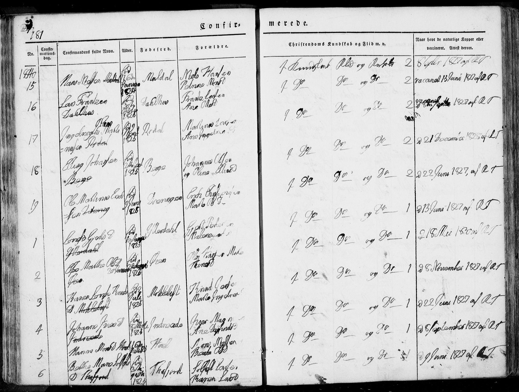 Ministerialprotokoller, klokkerbøker og fødselsregistre - Møre og Romsdal, AV/SAT-A-1454/519/L0248: Parish register (official) no. 519A07, 1829-1860, p. 181