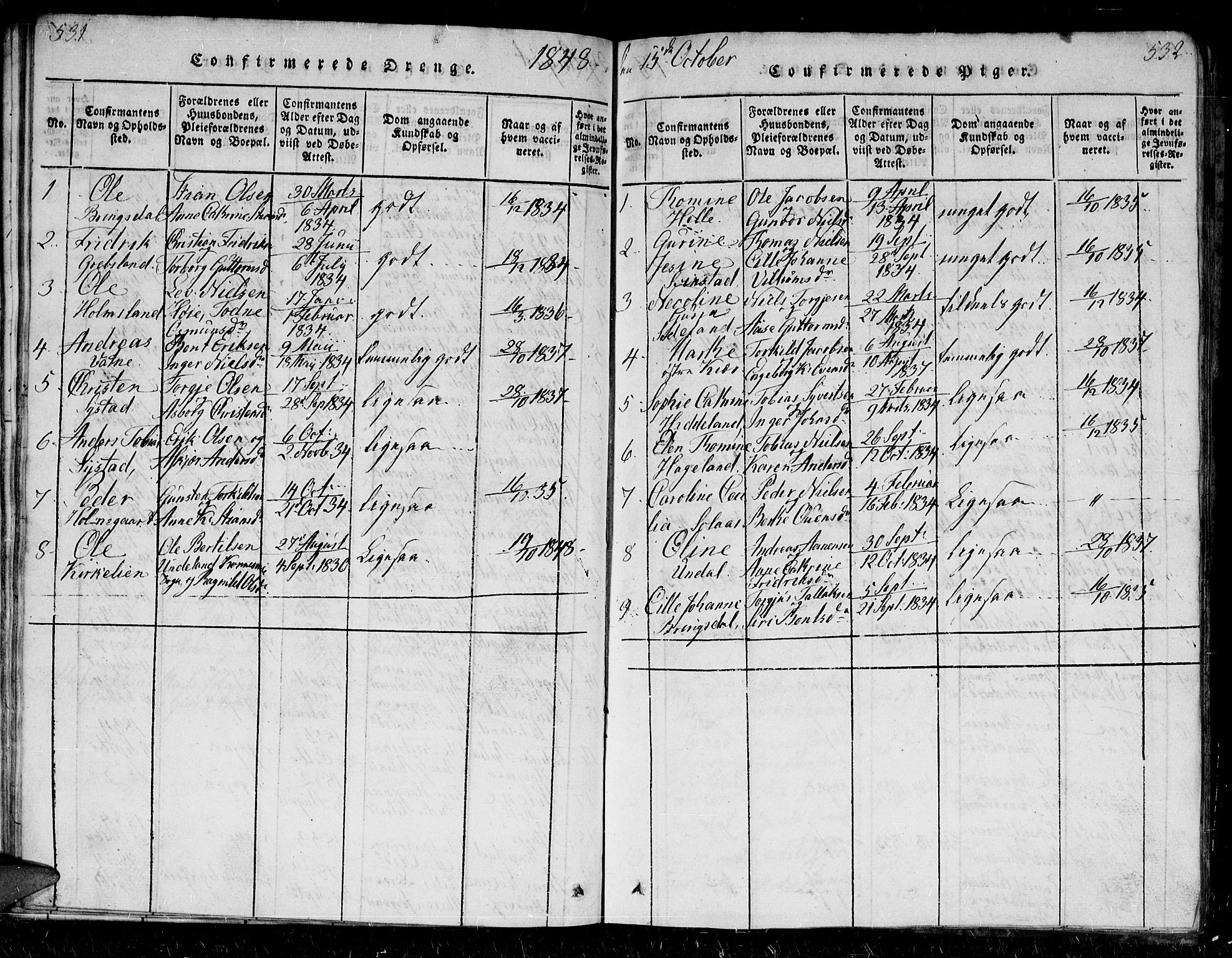 Holum sokneprestkontor, SAK/1111-0022/F/Fb/Fba/L0002: Parish register (copy) no. B 2, 1820-1849, p. 531-532