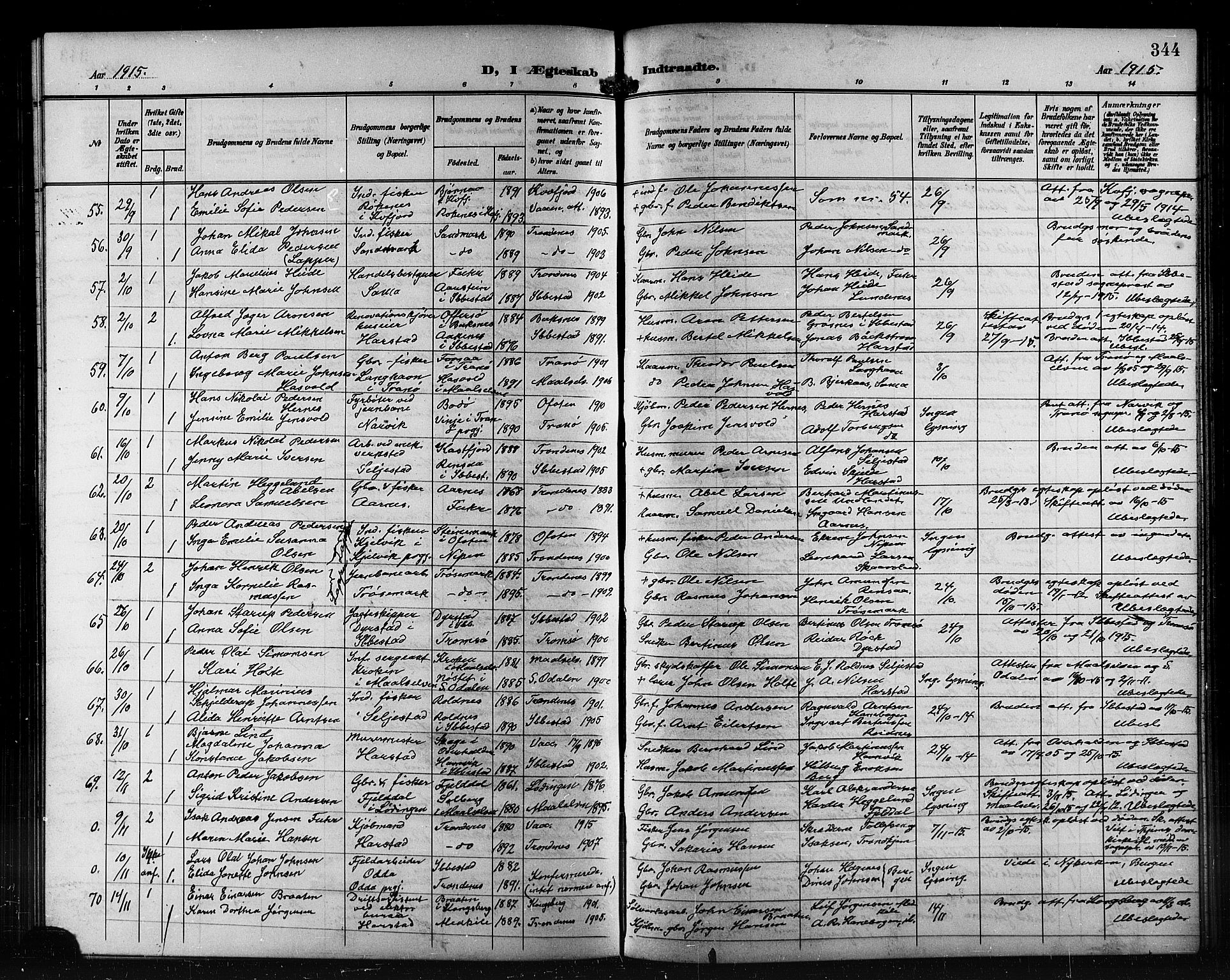 Trondenes sokneprestkontor, AV/SATØ-S-1319/H/Hb/L0012klokker: Parish register (copy) no. 12, 1907-1916, p. 344