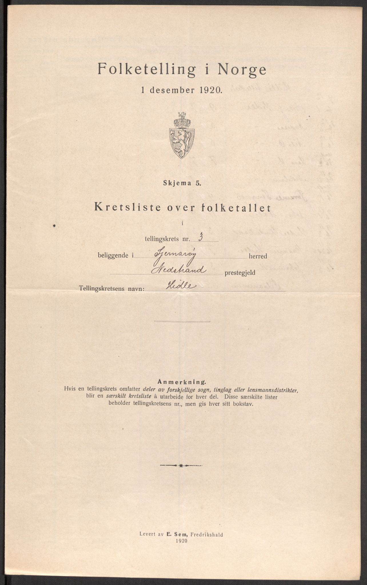 SAST, 1920 census for Sjernarøy, 1920, p. 19