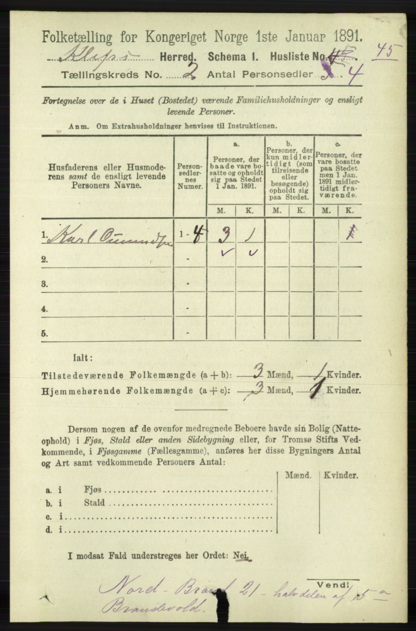 RA, 1891 census for 1120 Klepp, 1891, p. 353