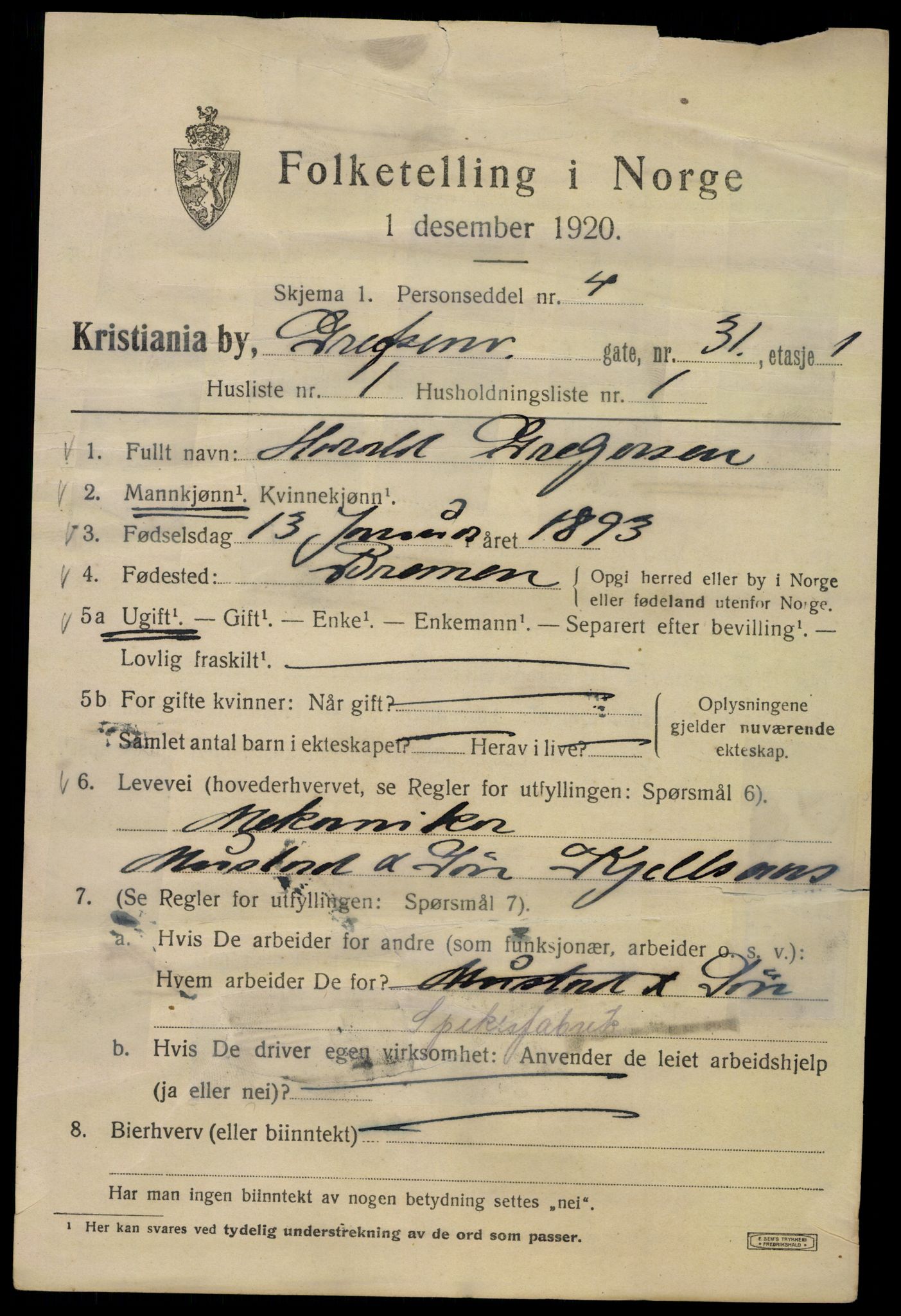 SAO, 1920 census for Kristiania, 1920, p. 251401