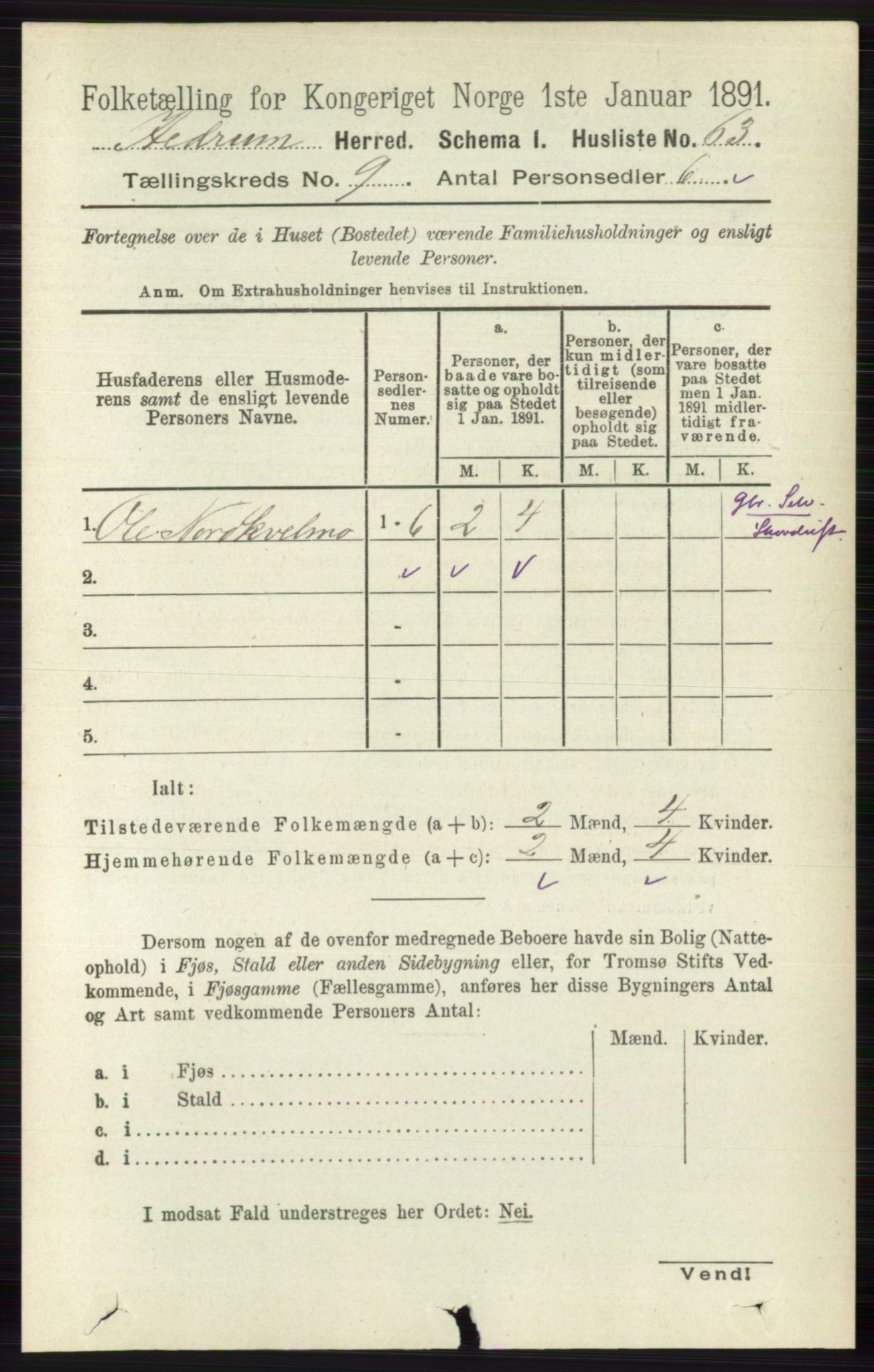 RA, 1891 census for 0727 Hedrum, 1891, p. 3911