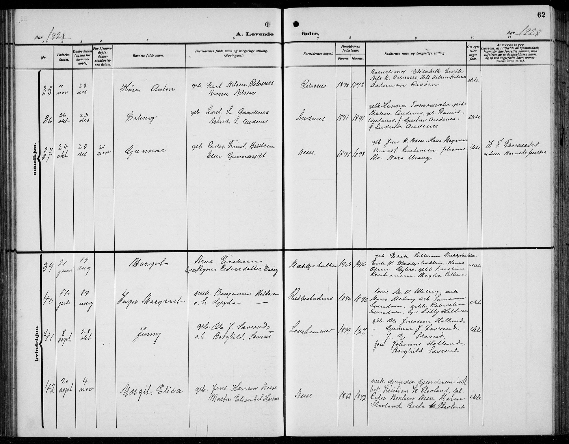 Finnås sokneprestembete, AV/SAB-A-99925/H/Ha/Hab/Habb/L0006: Parish register (copy) no. B 6, 1920-1936, p. 62