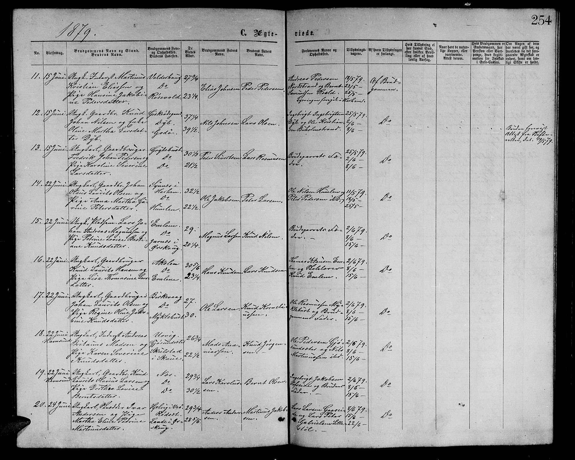 Ministerialprotokoller, klokkerbøker og fødselsregistre - Møre og Romsdal, SAT/A-1454/528/L0428: Parish register (copy) no. 528C09, 1864-1880, p. 254