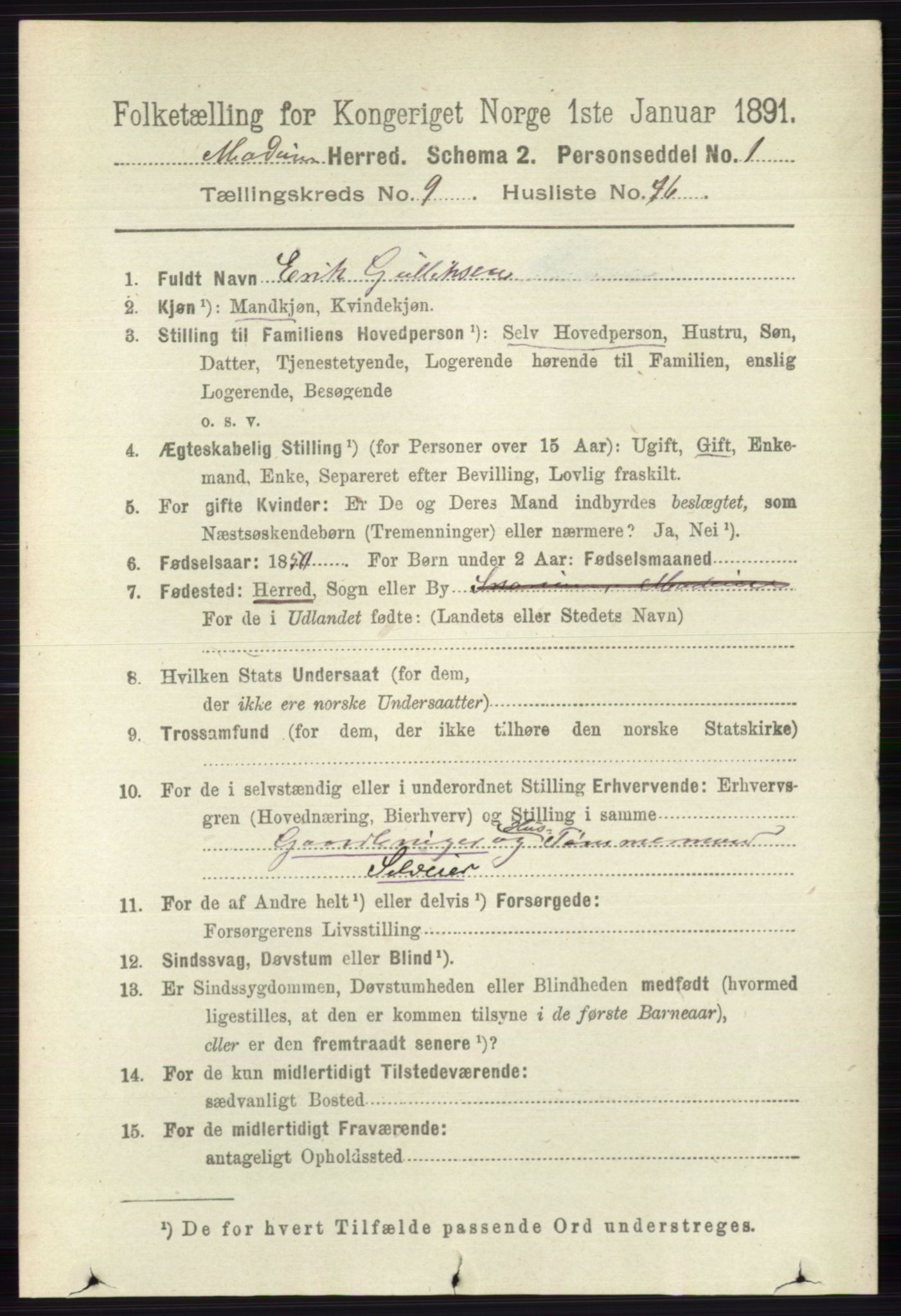 RA, 1891 census for 0623 Modum, 1891, p. 3716