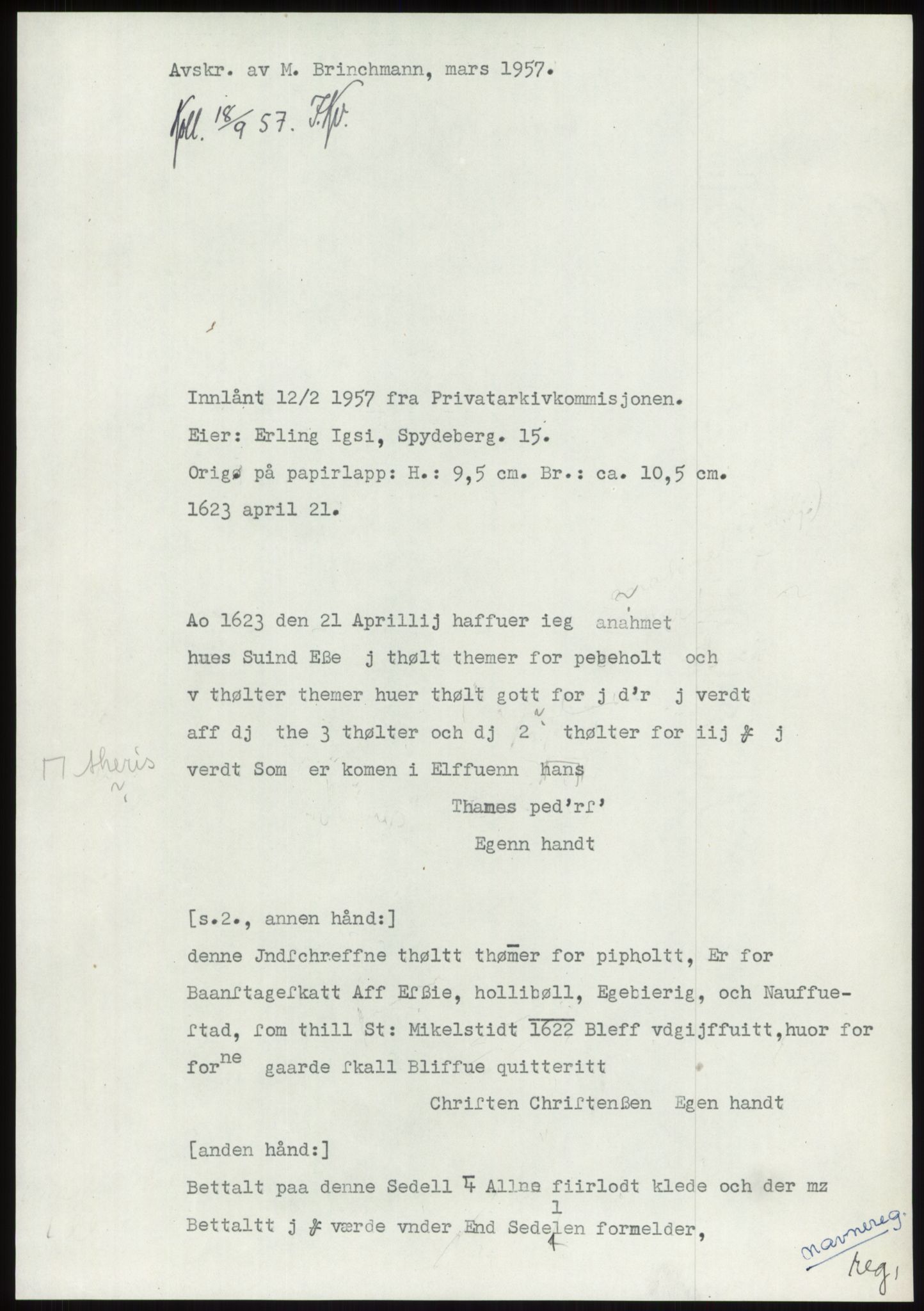 Samlinger til kildeutgivelse, Diplomavskriftsamlingen, RA/EA-4053/H/Ha, p. 379