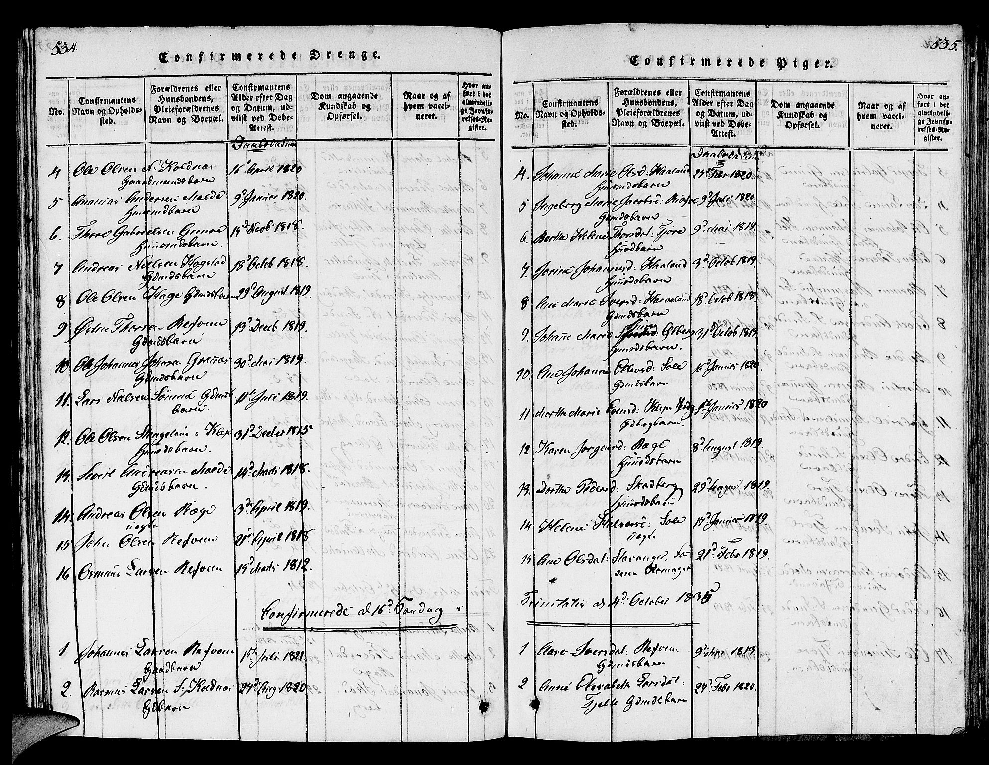 Håland sokneprestkontor, AV/SAST-A-101802/001/30BB/L0001: Parish register (copy) no. B 1, 1815-1845, p. 534-535