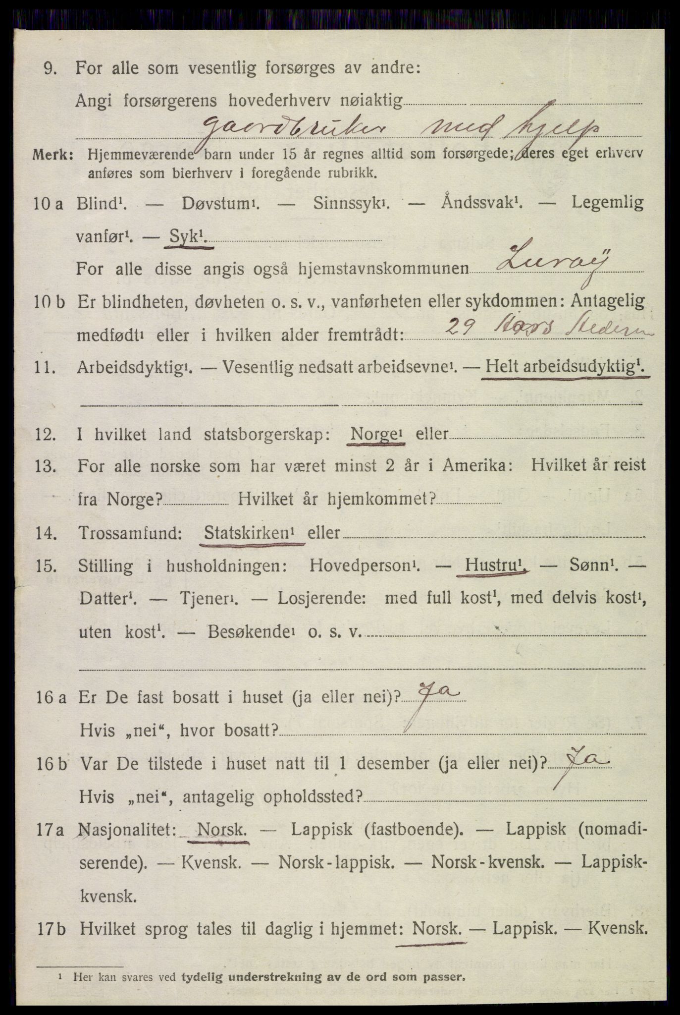 SAT, 1920 census for Lurøy, 1920, p. 3858